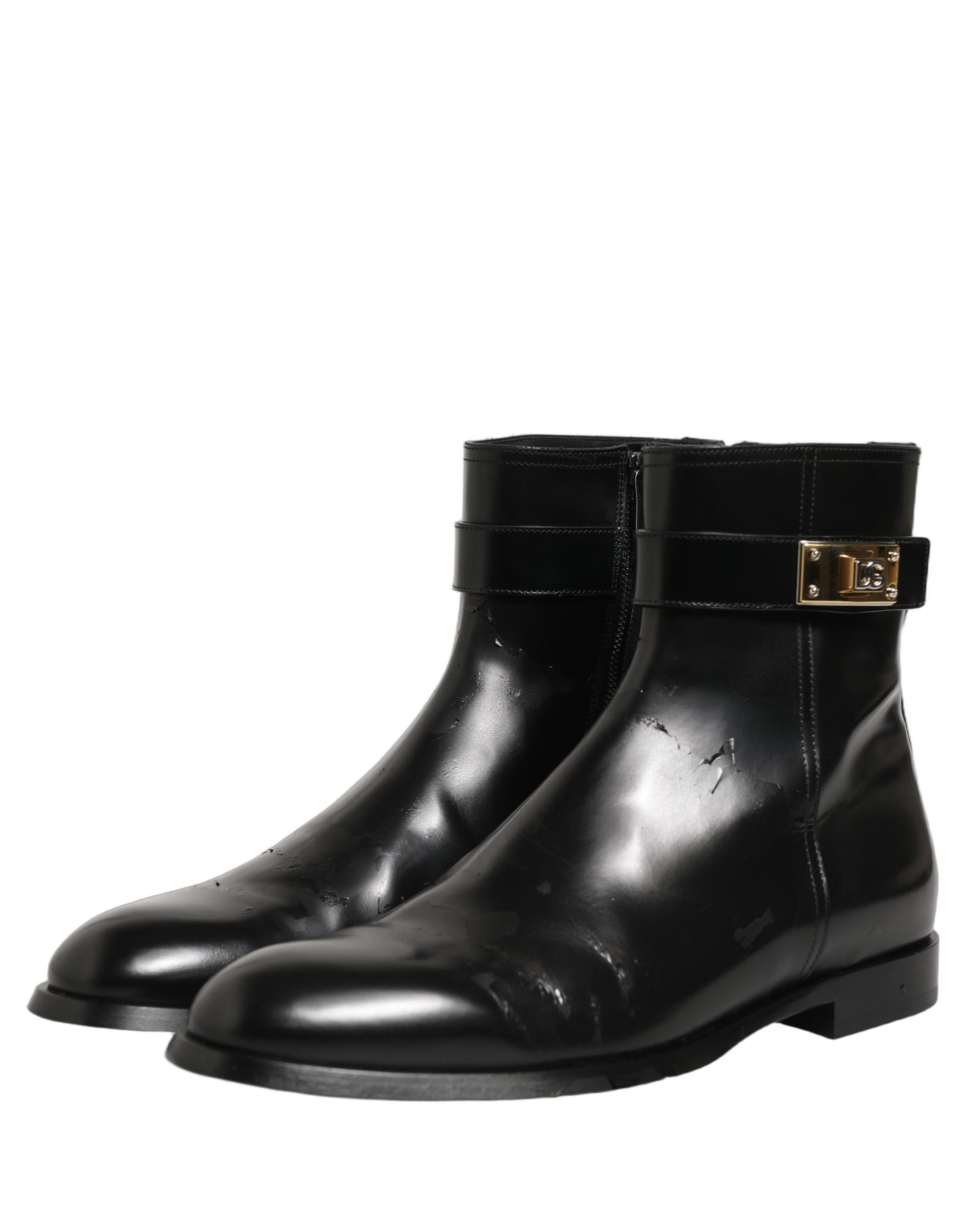 Bottes mi-mollet Dolce & Gabbana en cuir noir avec boucle logo