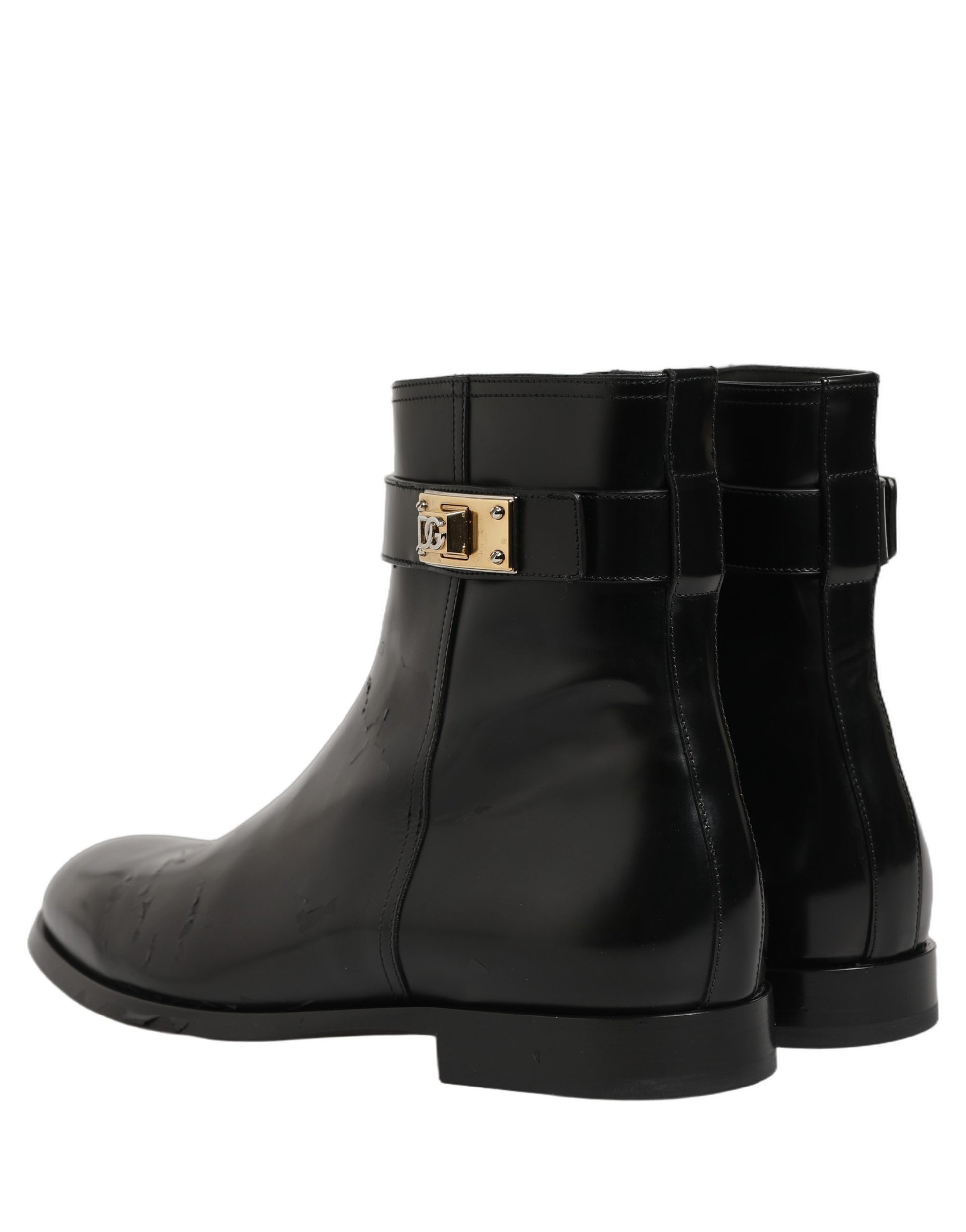 Bottes mi-mollet Dolce & Gabbana en cuir noir avec boucle logo
