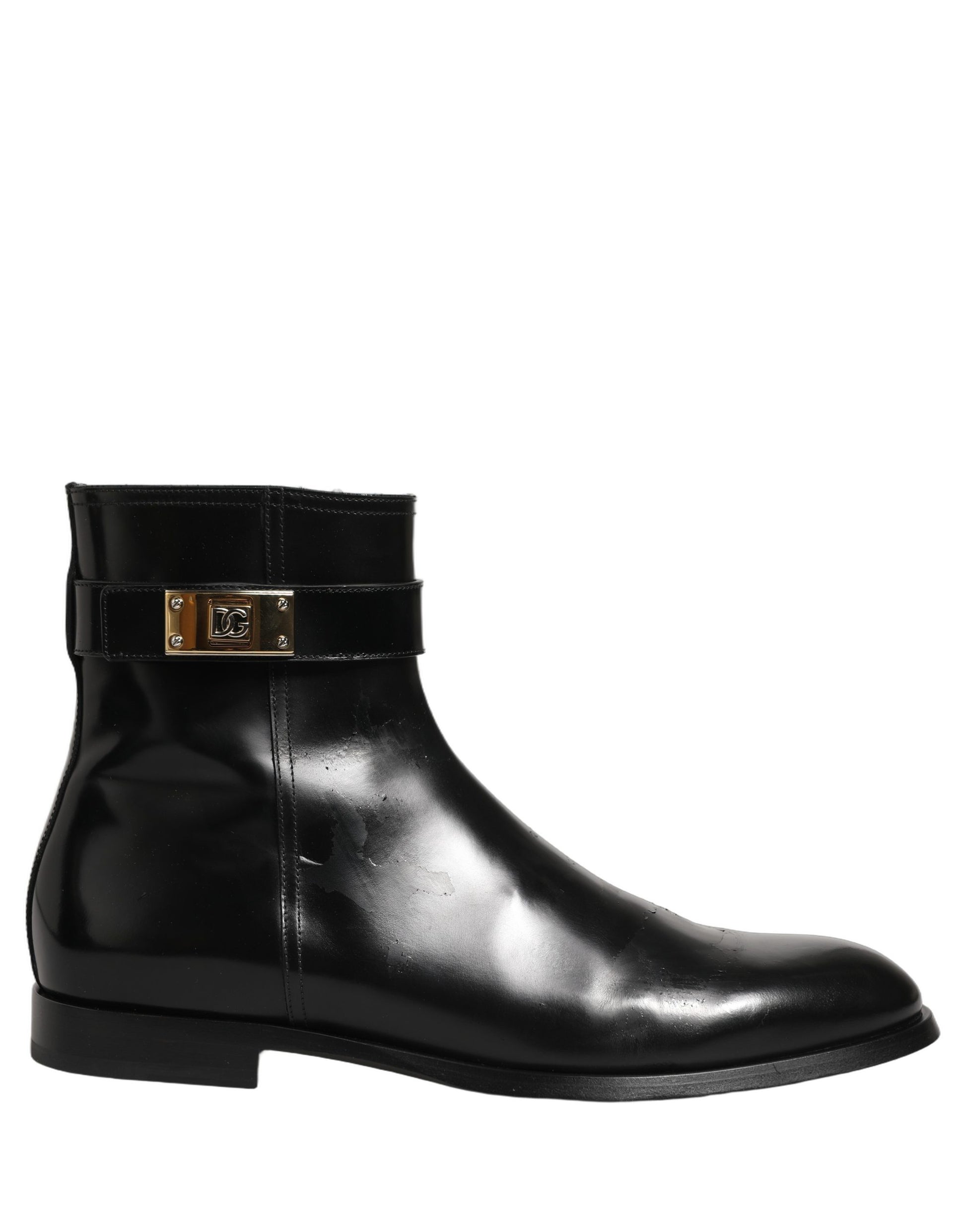 Bottes mi-mollet Dolce & Gabbana en cuir noir avec boucle logo