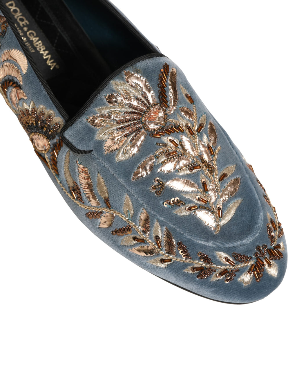Chaussures Mocassins Dolce & Gabbana en Velours Bleu Ornés