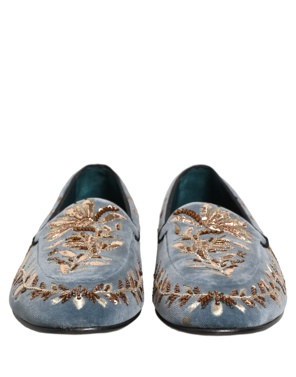 Chaussures Mocassins Dolce & Gabbana en Velours Bleu Ornés