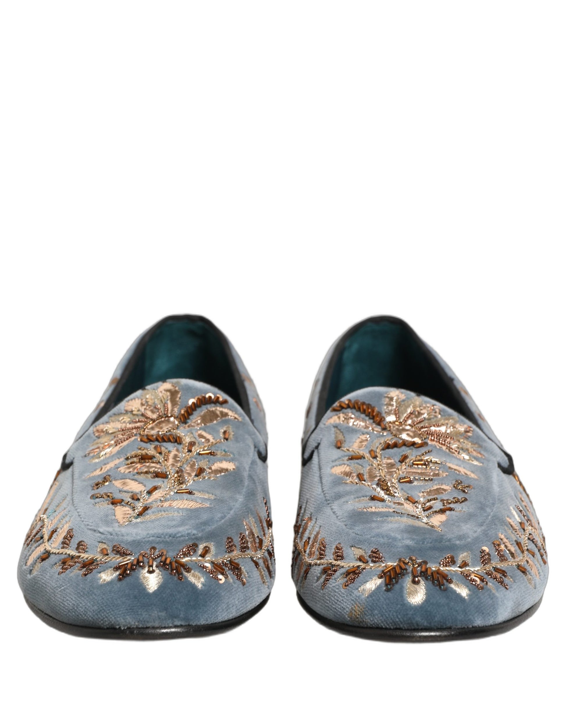 Chaussures Mocassins Dolce & Gabbana en Velours Bleu Ornés