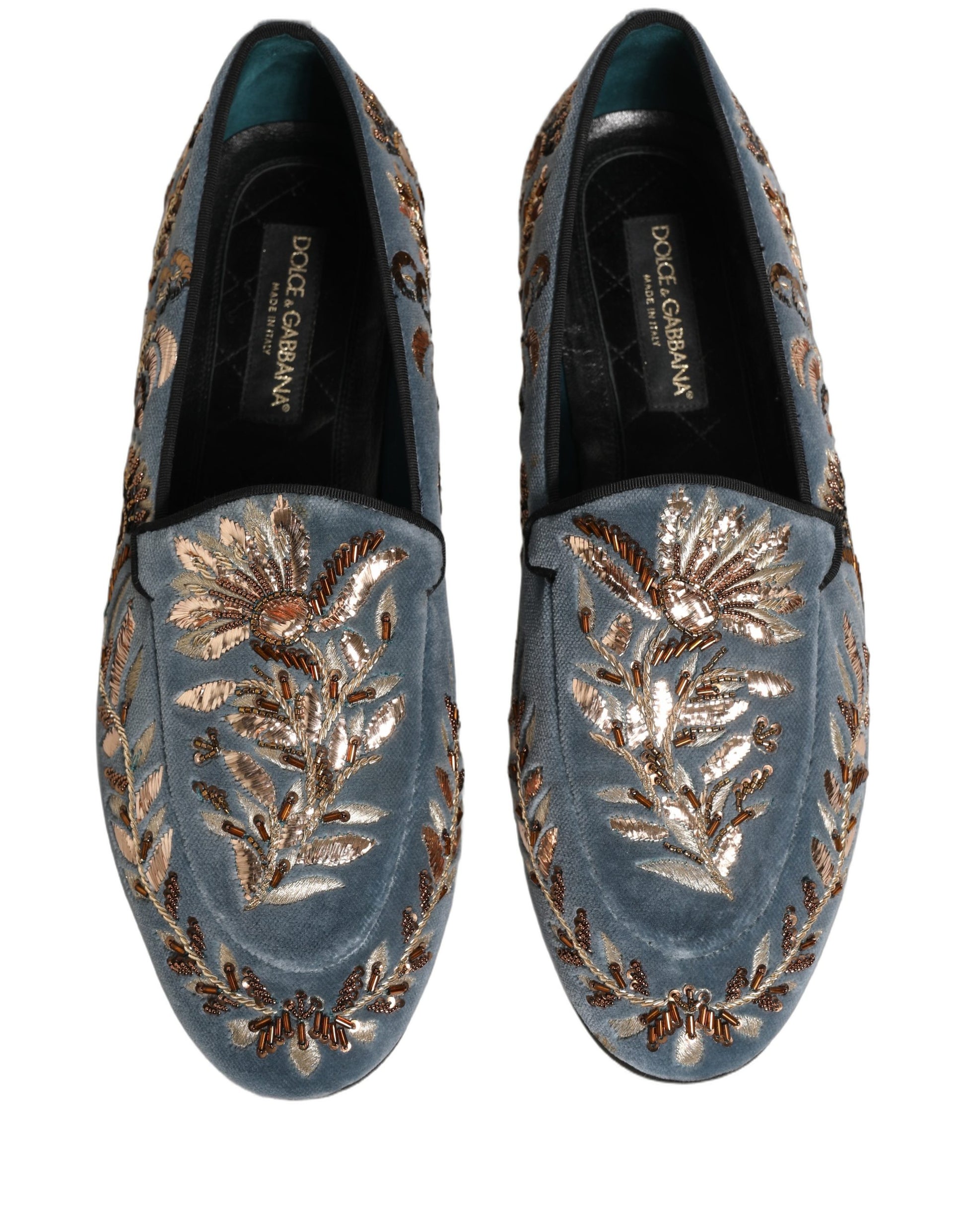 Chaussures Mocassins Dolce & Gabbana en Velours Bleu Ornés