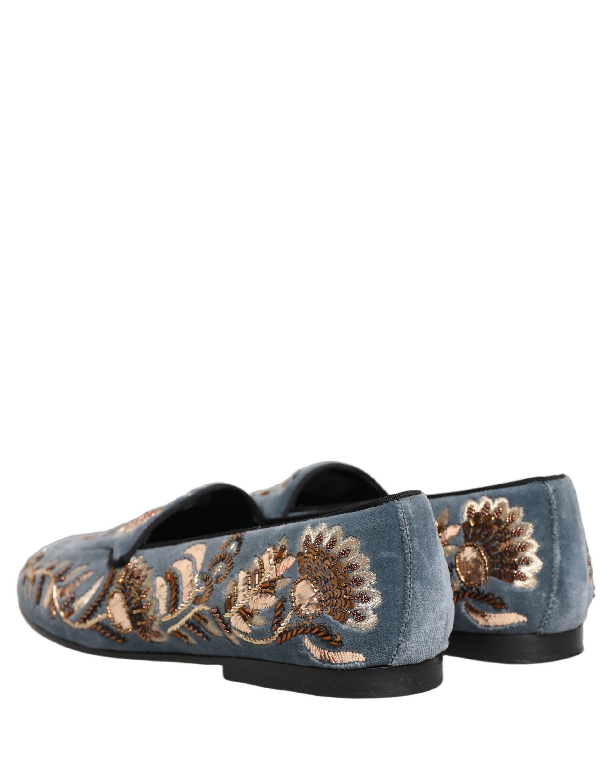 Chaussures Mocassins Dolce & Gabbana en Velours Bleu Ornés