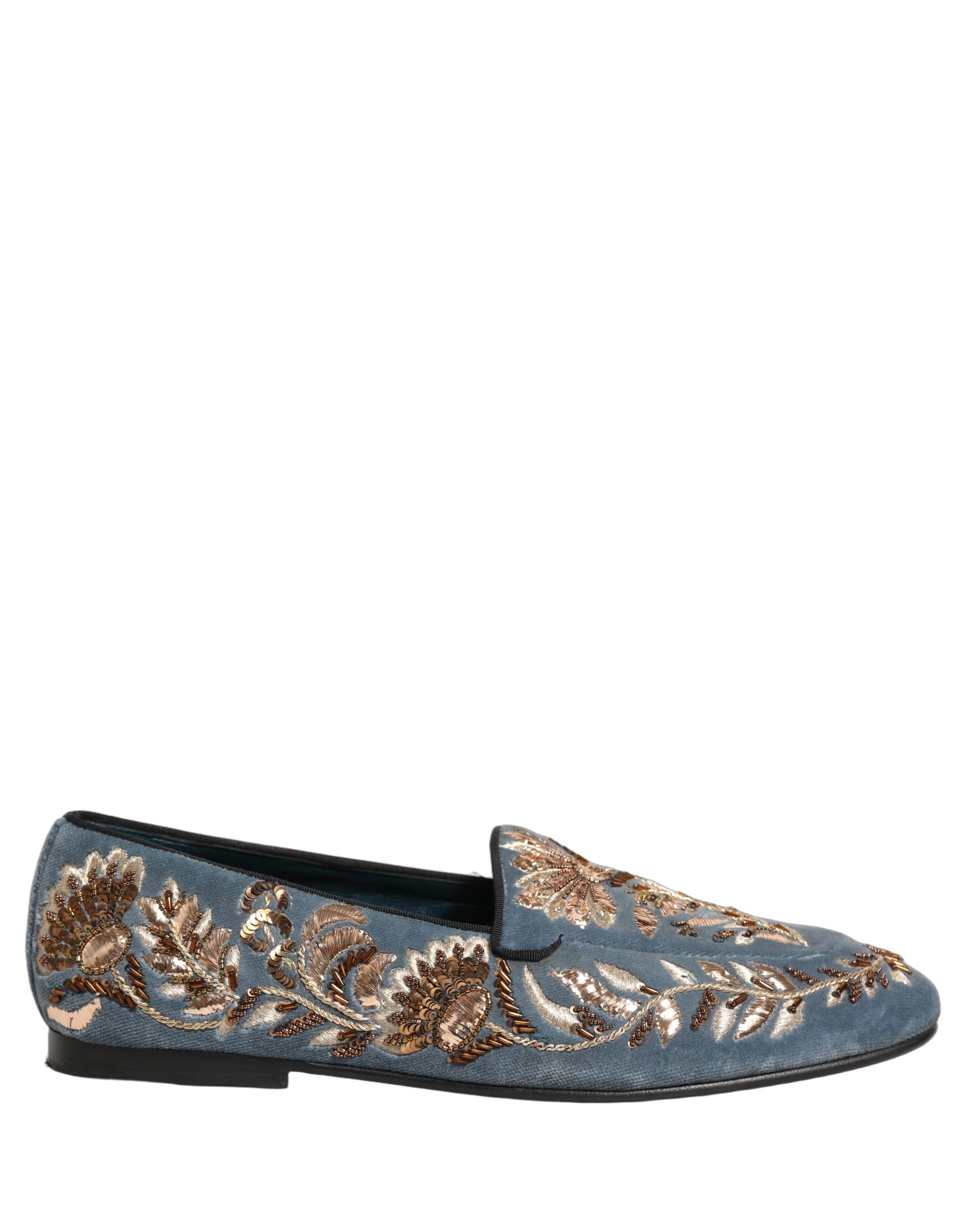 Chaussures Mocassins Dolce & Gabbana en Velours Bleu Ornés