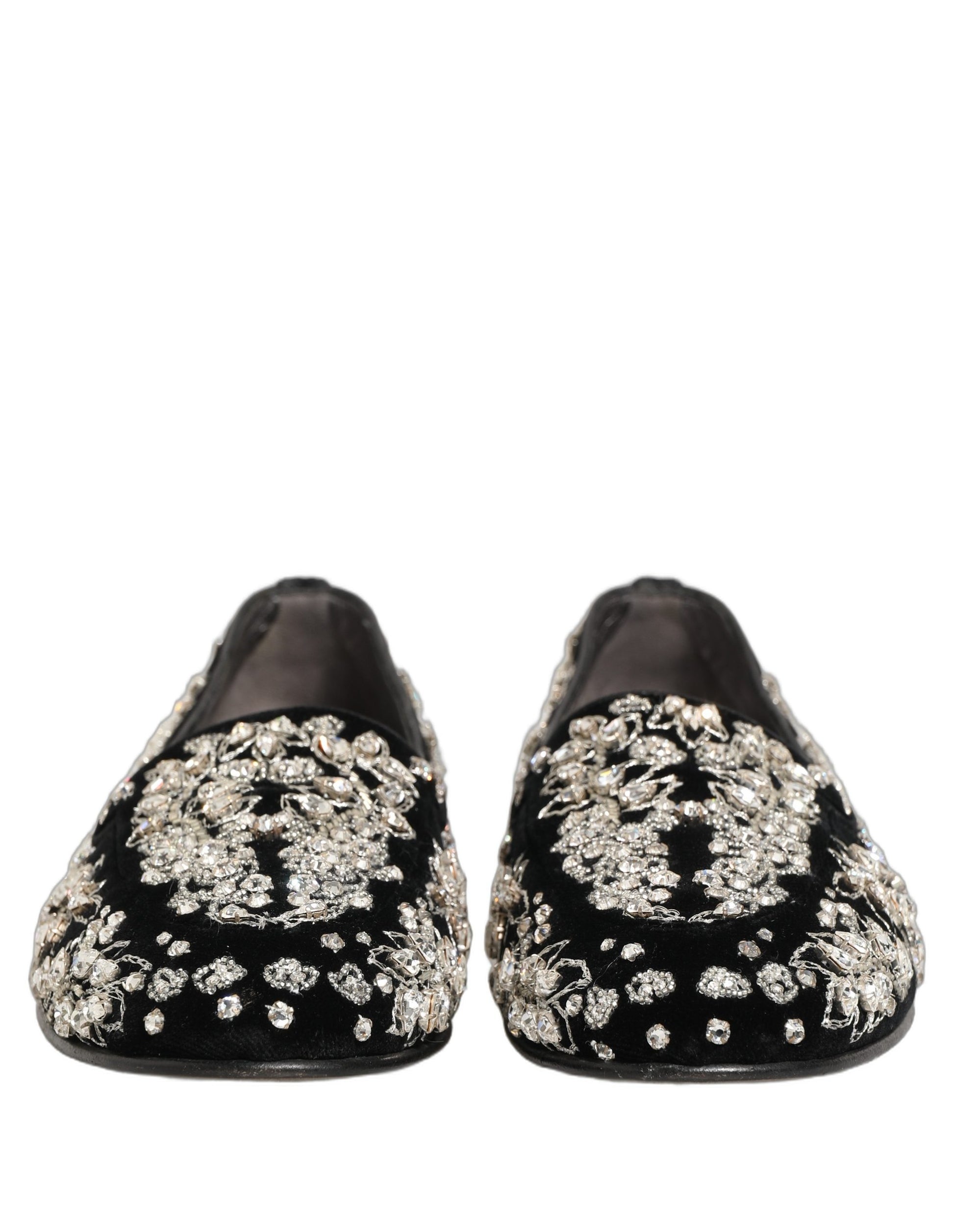 Dolce & Gabbana Black Velvet Embellished Dress Loafers Shoes