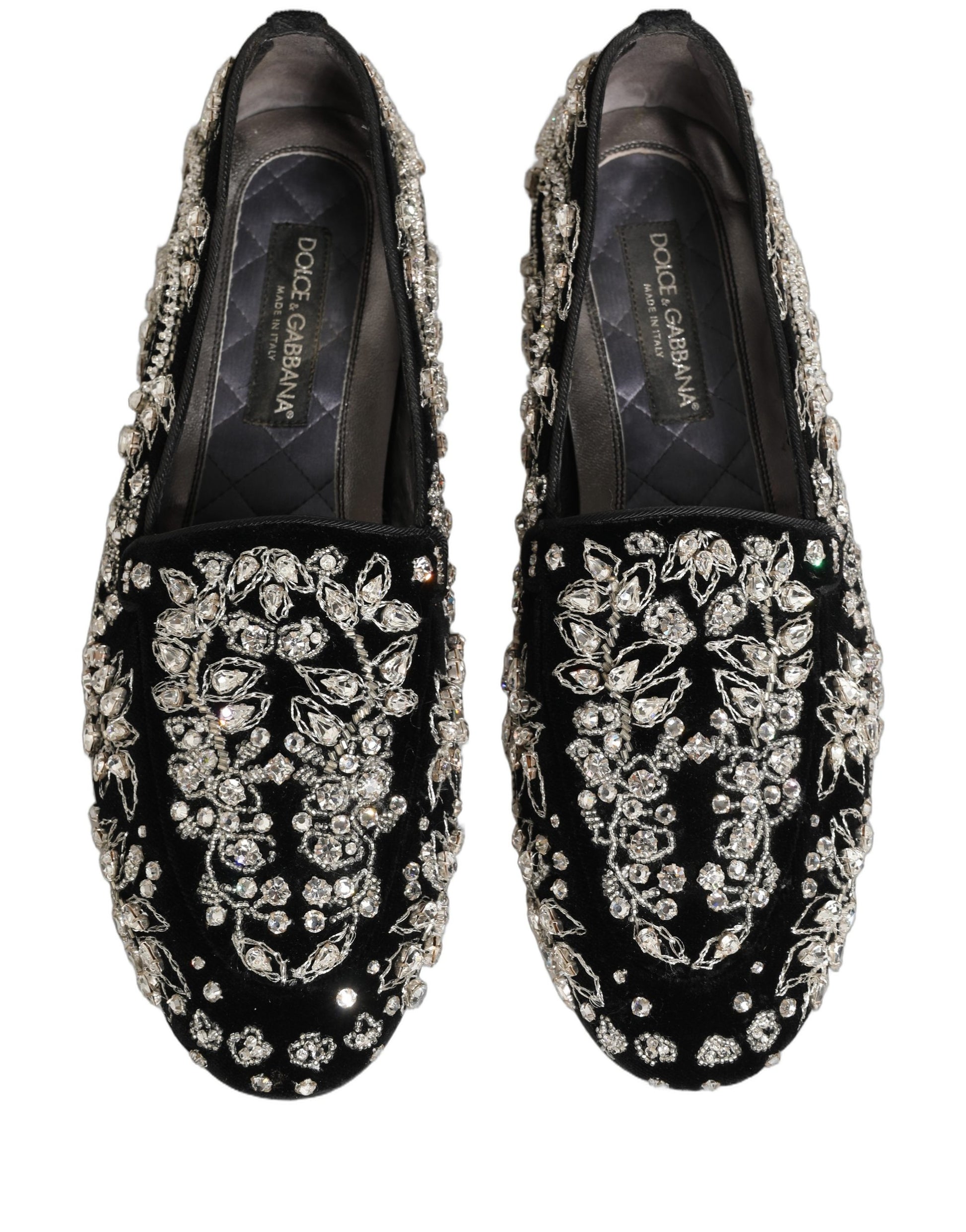 Dolce & Gabbana Black Velvet Embellished Dress Loafers Shoes