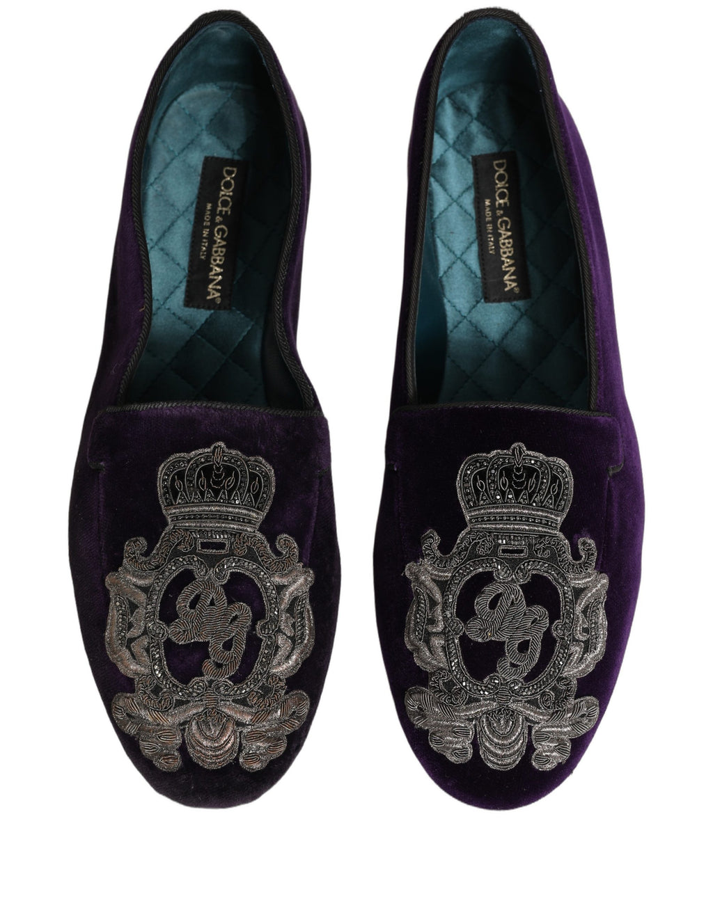 Mocassins Dolce & Gabbana en velours violet brodés d'une couronne