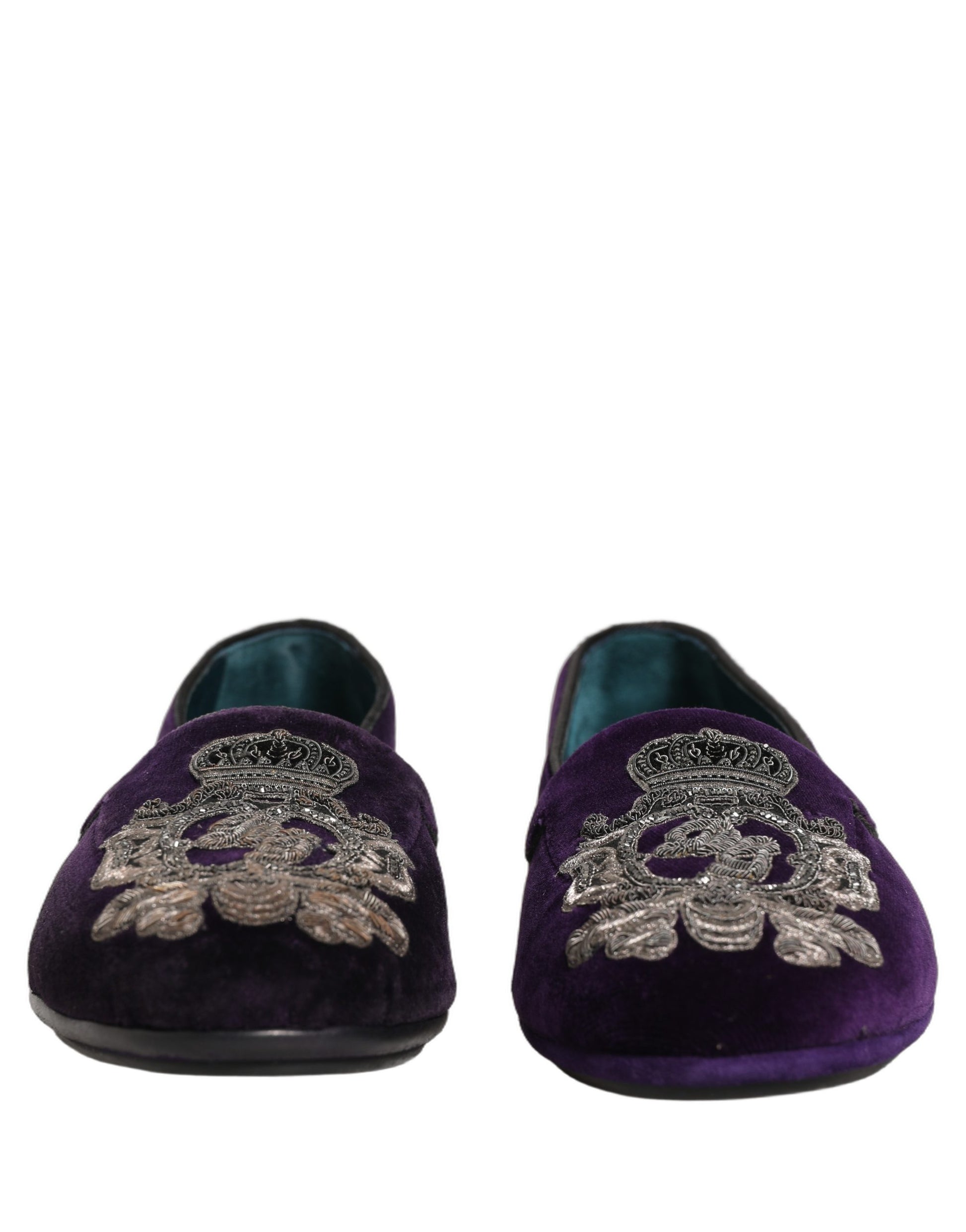 Mocassins Dolce & Gabbana en velours violet brodés d'une couronne