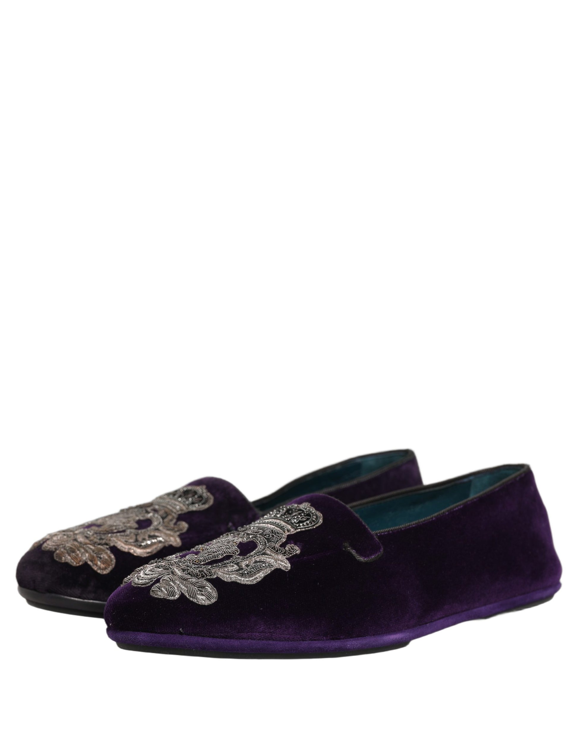 Mocassins Dolce & Gabbana en velours violet brodés d'une couronne