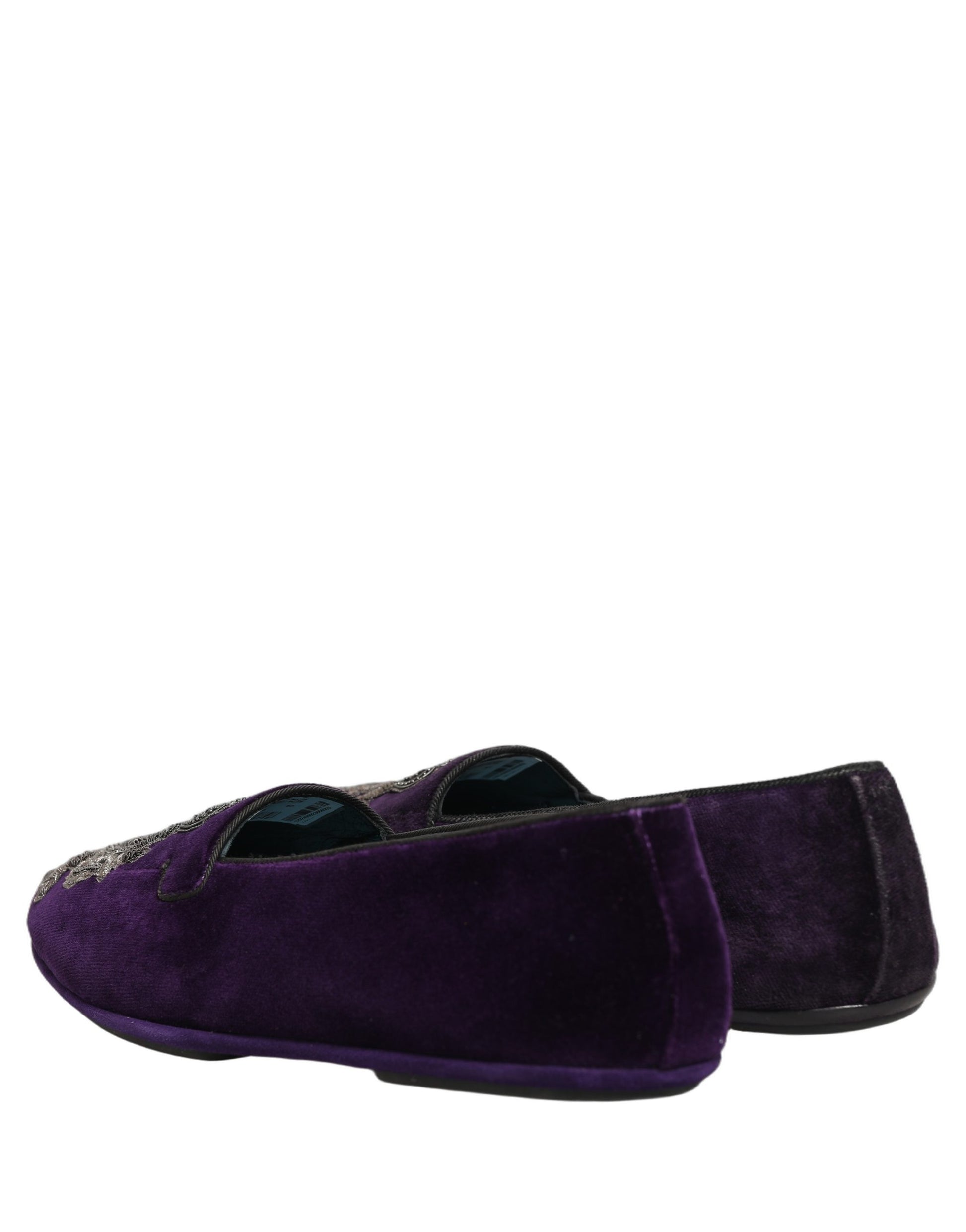 Mocassins Dolce & Gabbana en velours violet brodés d'une couronne