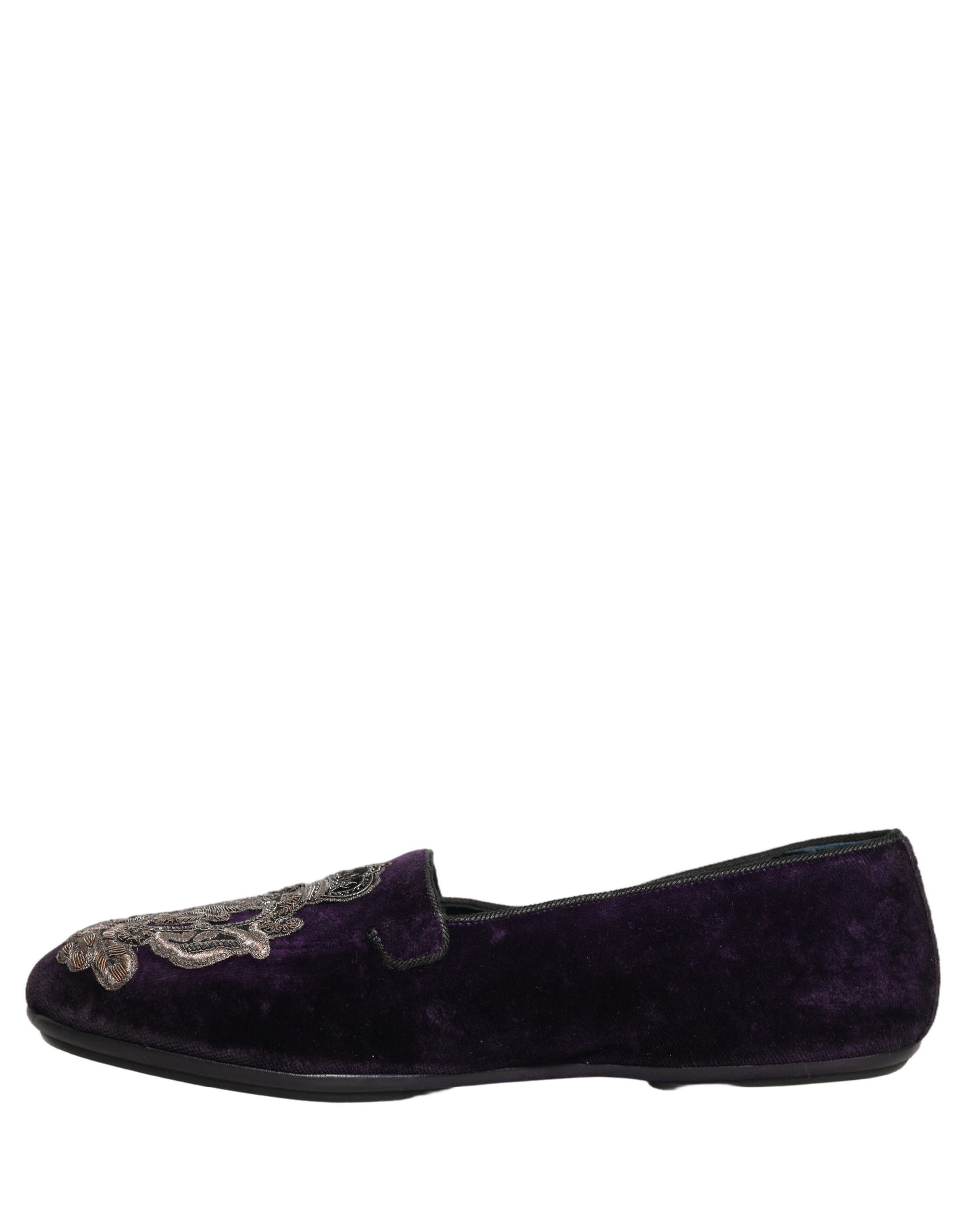 Mocassins Dolce & Gabbana en velours violet brodés d'une couronne