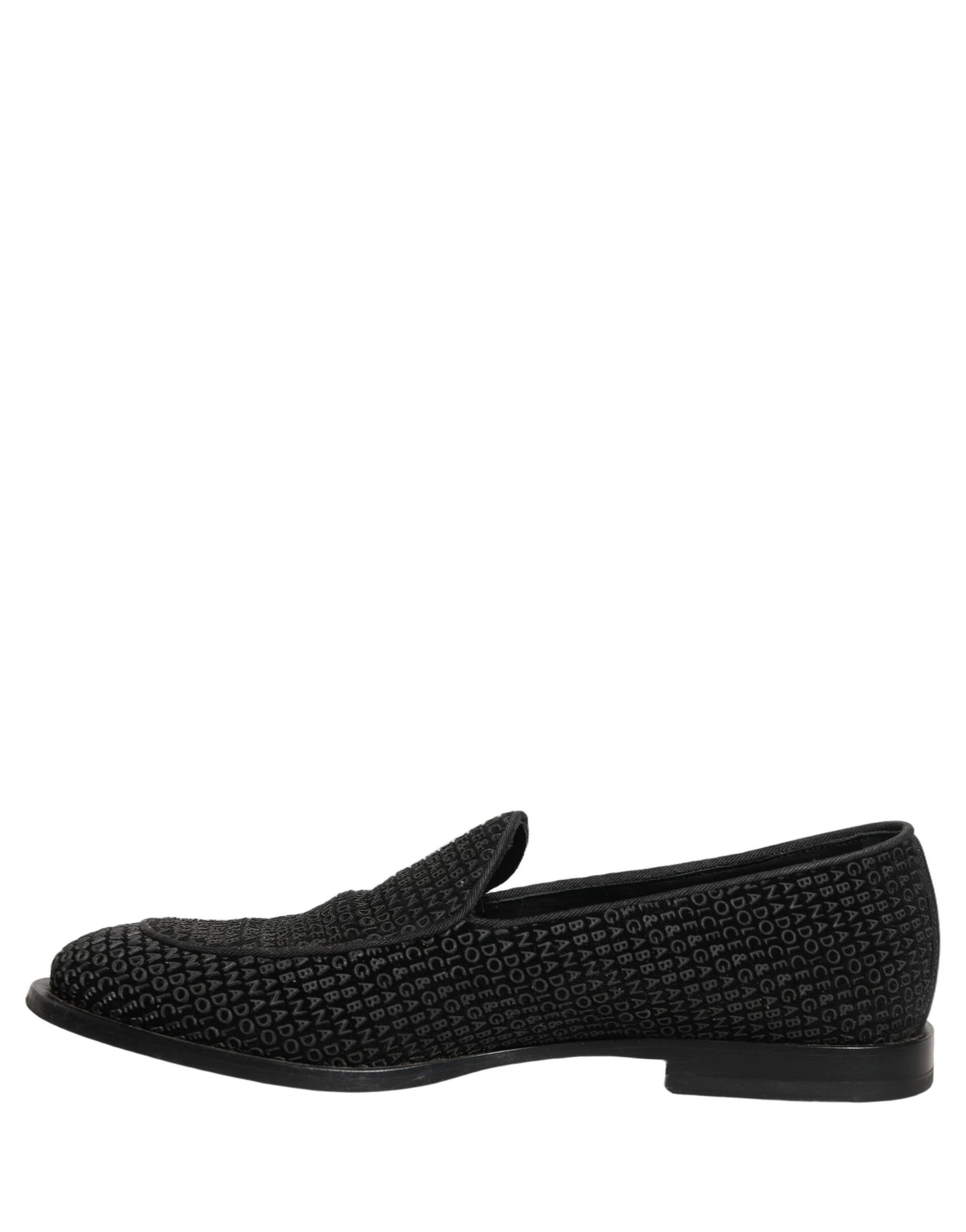 Dolce & Gabbana Black Logo Monogram Men Dress Loafers Shoes