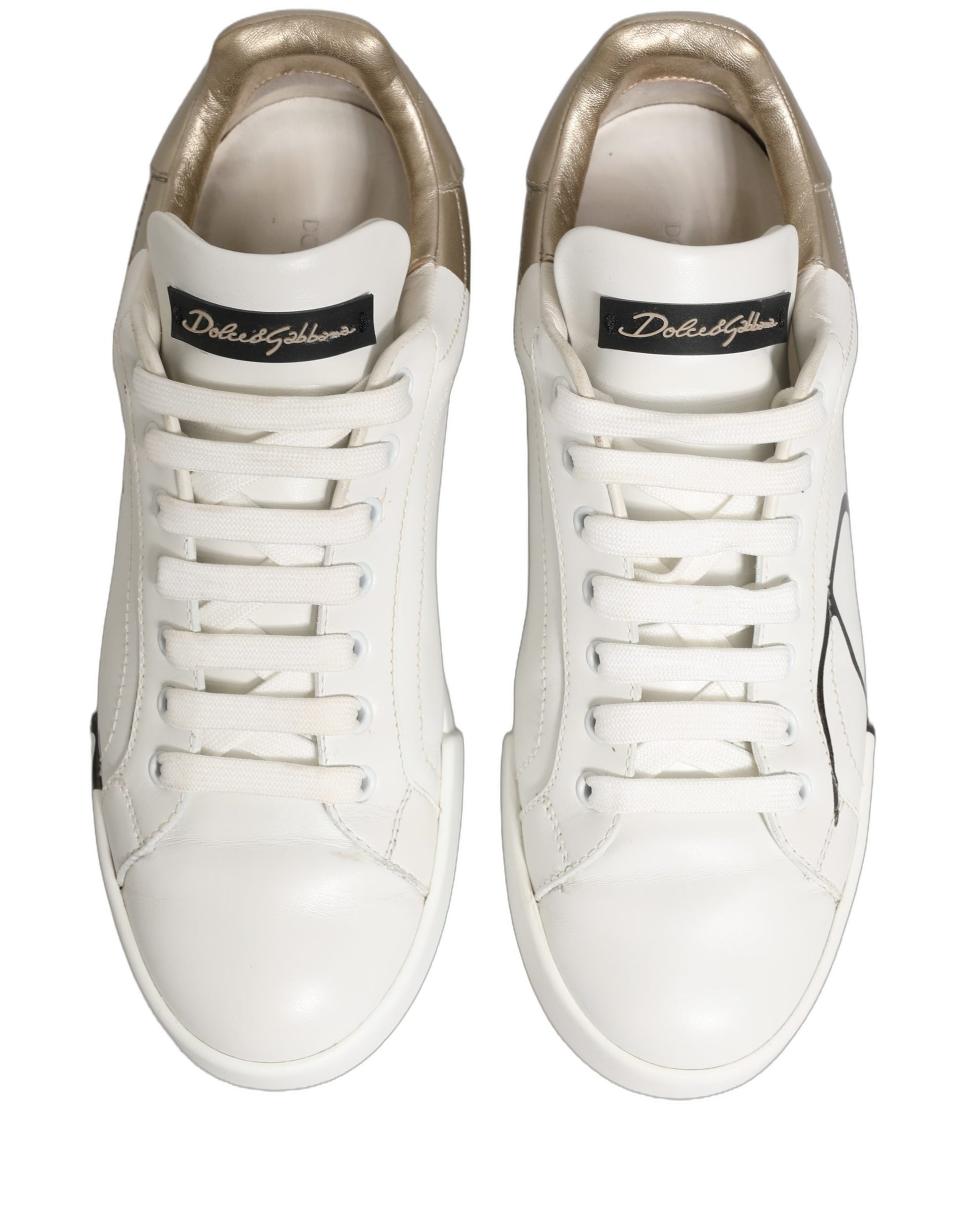 Chaussures Baskets Basses en Cuir Or Blanc Dolce & Gabbana