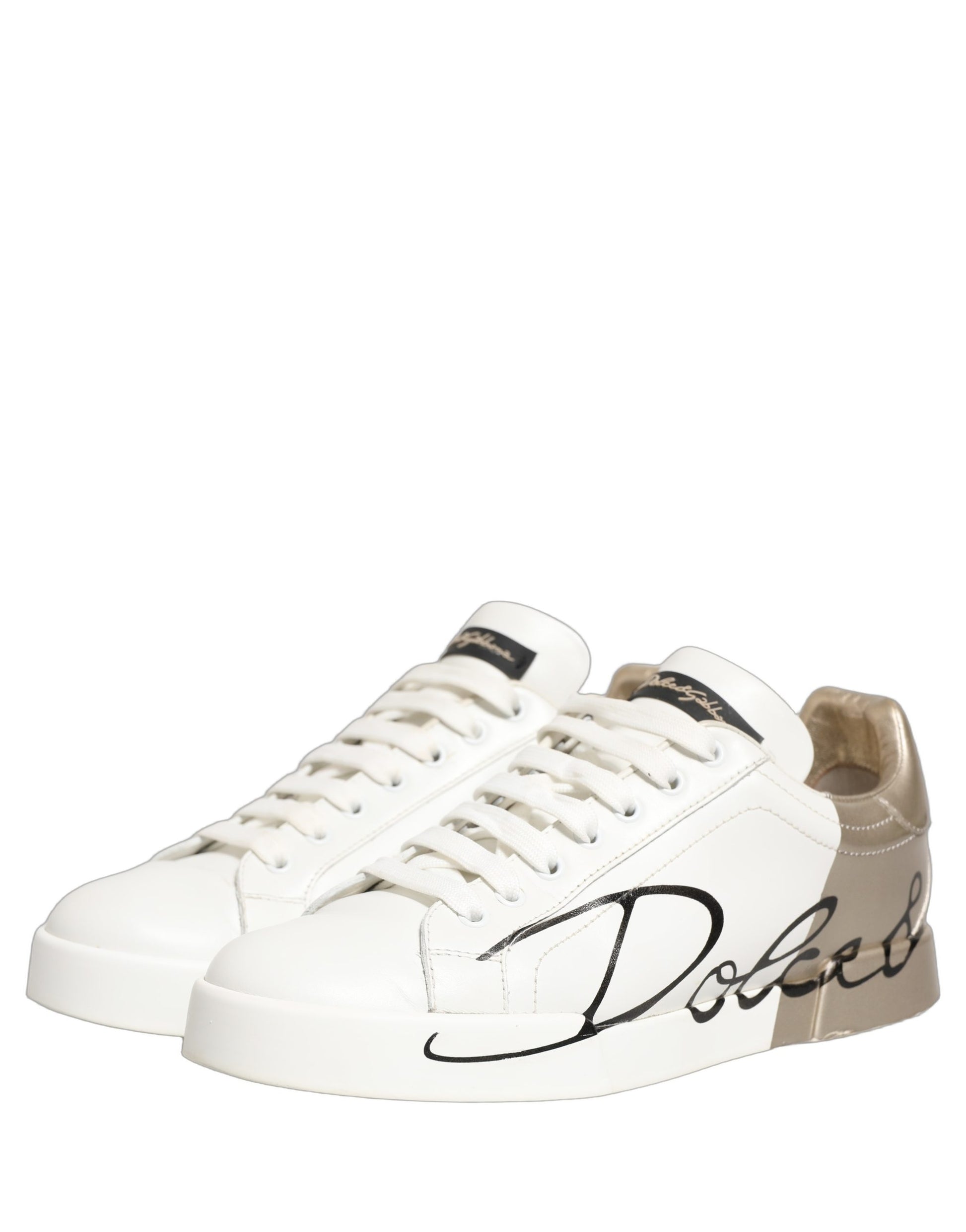 Chaussures Baskets Basses en Cuir Or Blanc Dolce & Gabbana