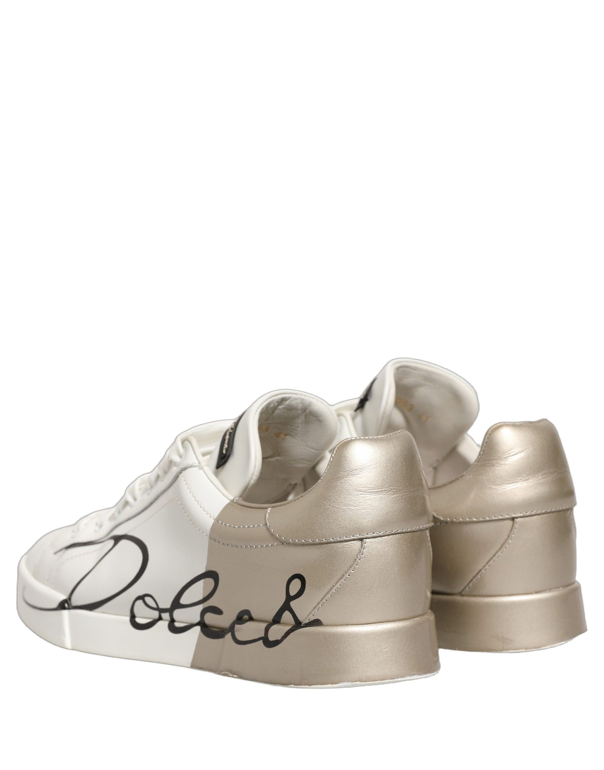 Chaussures Baskets Basses en Cuir Or Blanc Dolce & Gabbana