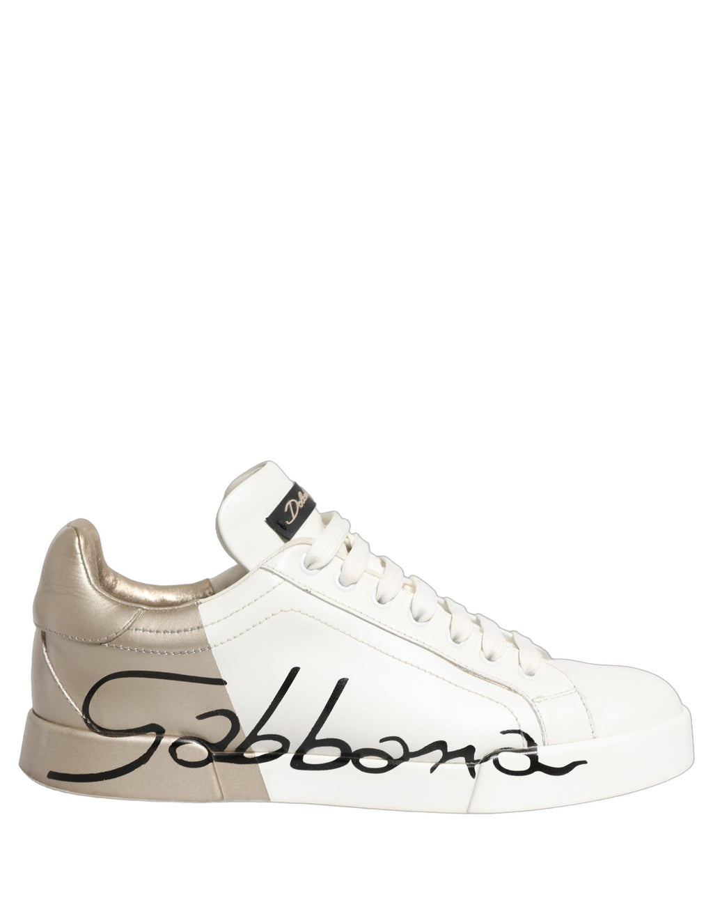 Chaussures Baskets Basses en Cuir Or Blanc Dolce & Gabbana