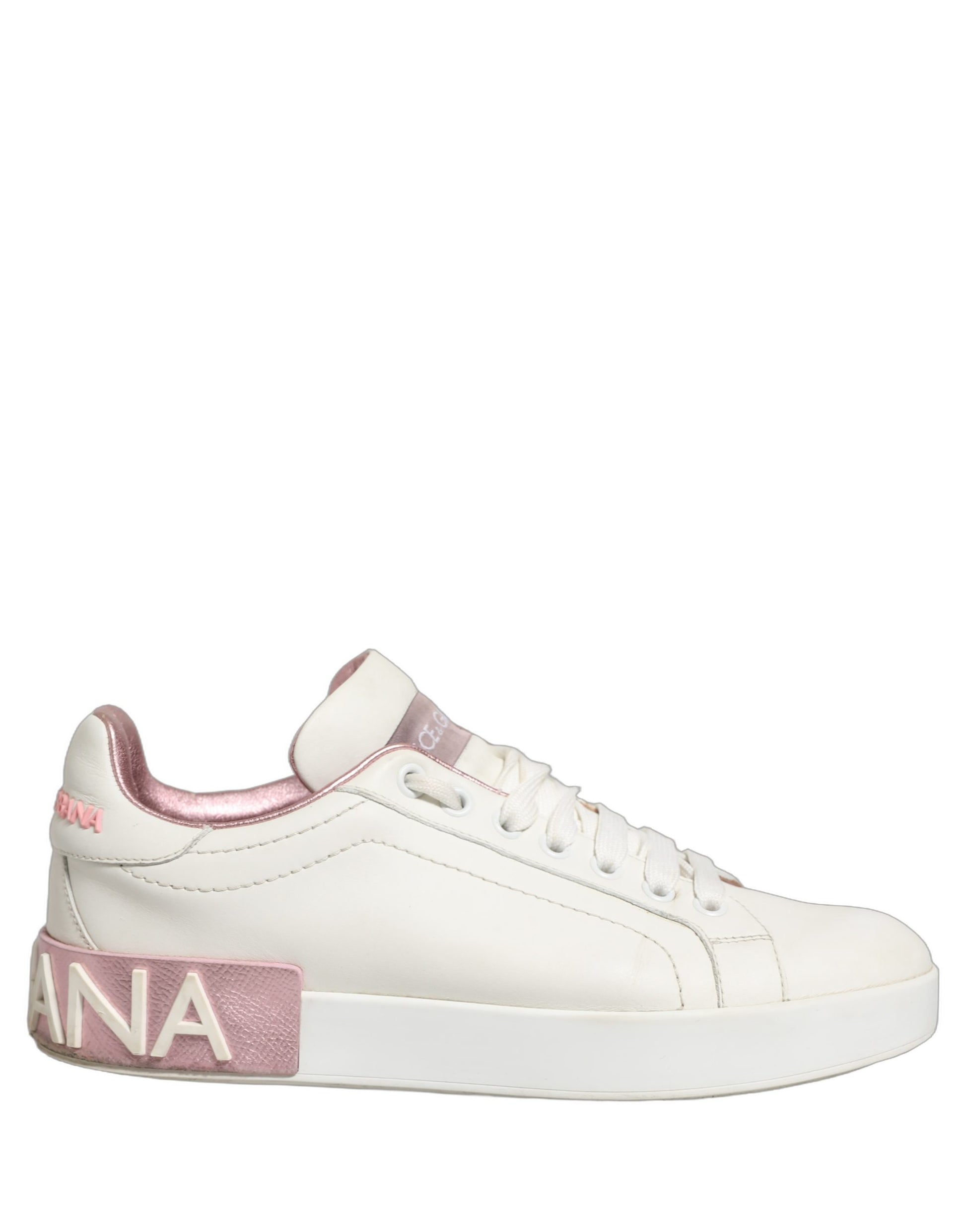 Dolce & Gabbana White Pink Leather Low Top Sneakers Shoes