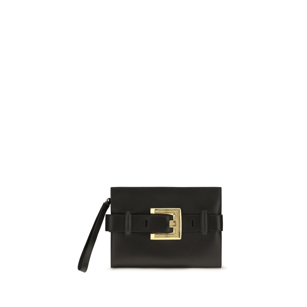 Pochette Balmain en cuir d'agneau noir Ovis Aries Aries