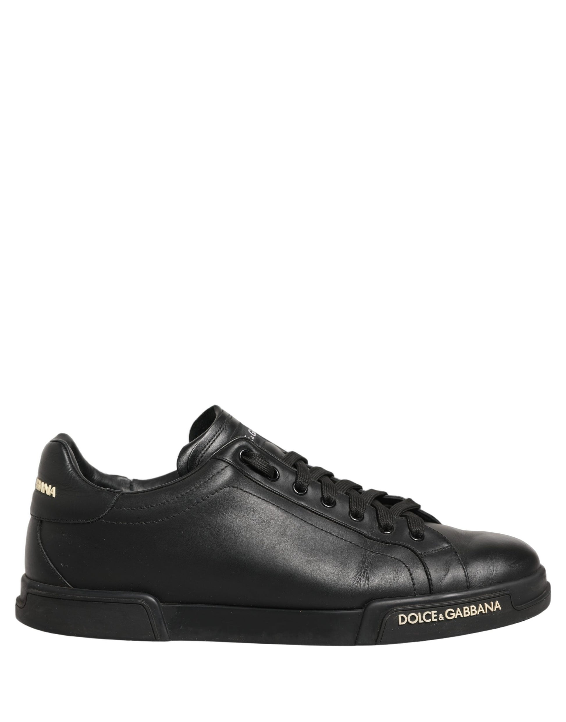 Dolce & Gabbana Black Leather Logo Low Top Men Sneakers Shoes