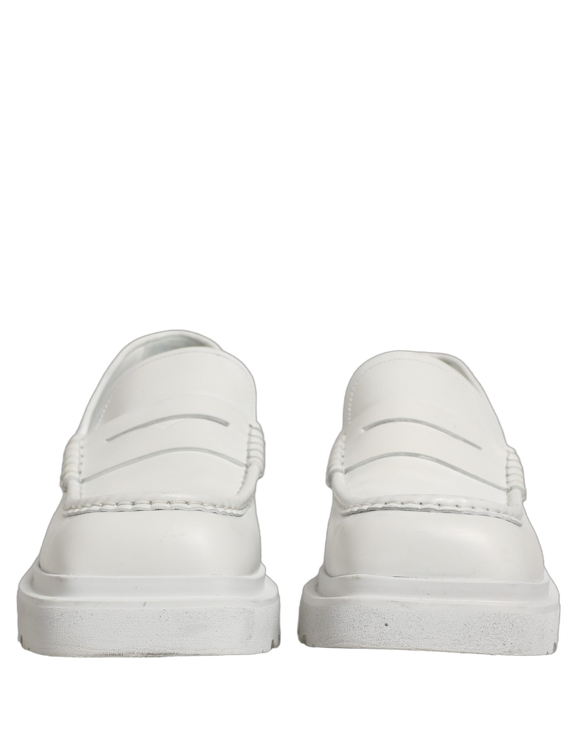 Dolce & Gabbana White Leather Chunky Sole Slip On Derby Shoes