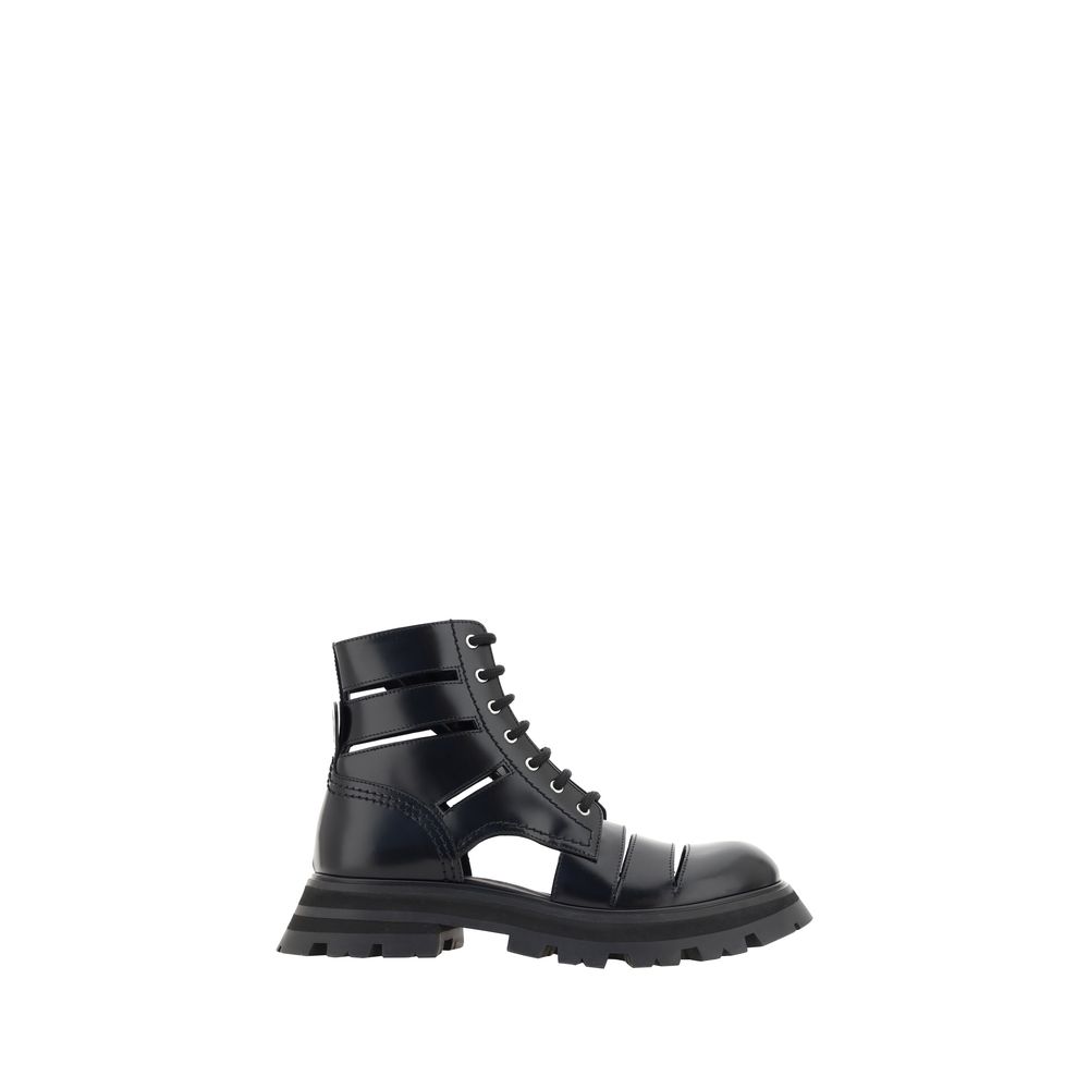 Bottes à lacets Alexander McQueen en cuir de veau noir Bos Taurus