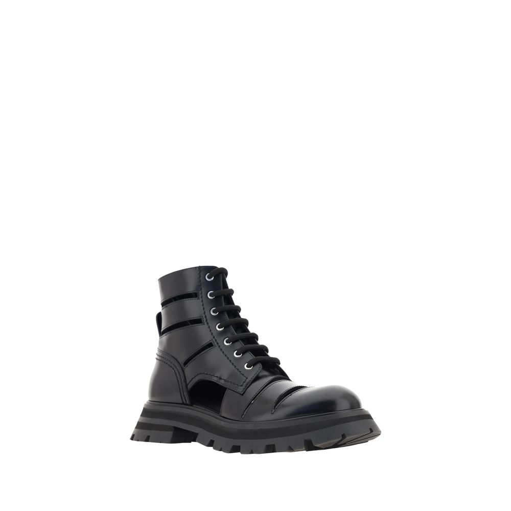 Bottes à lacets Alexander McQueen en cuir de veau noir Bos Taurus