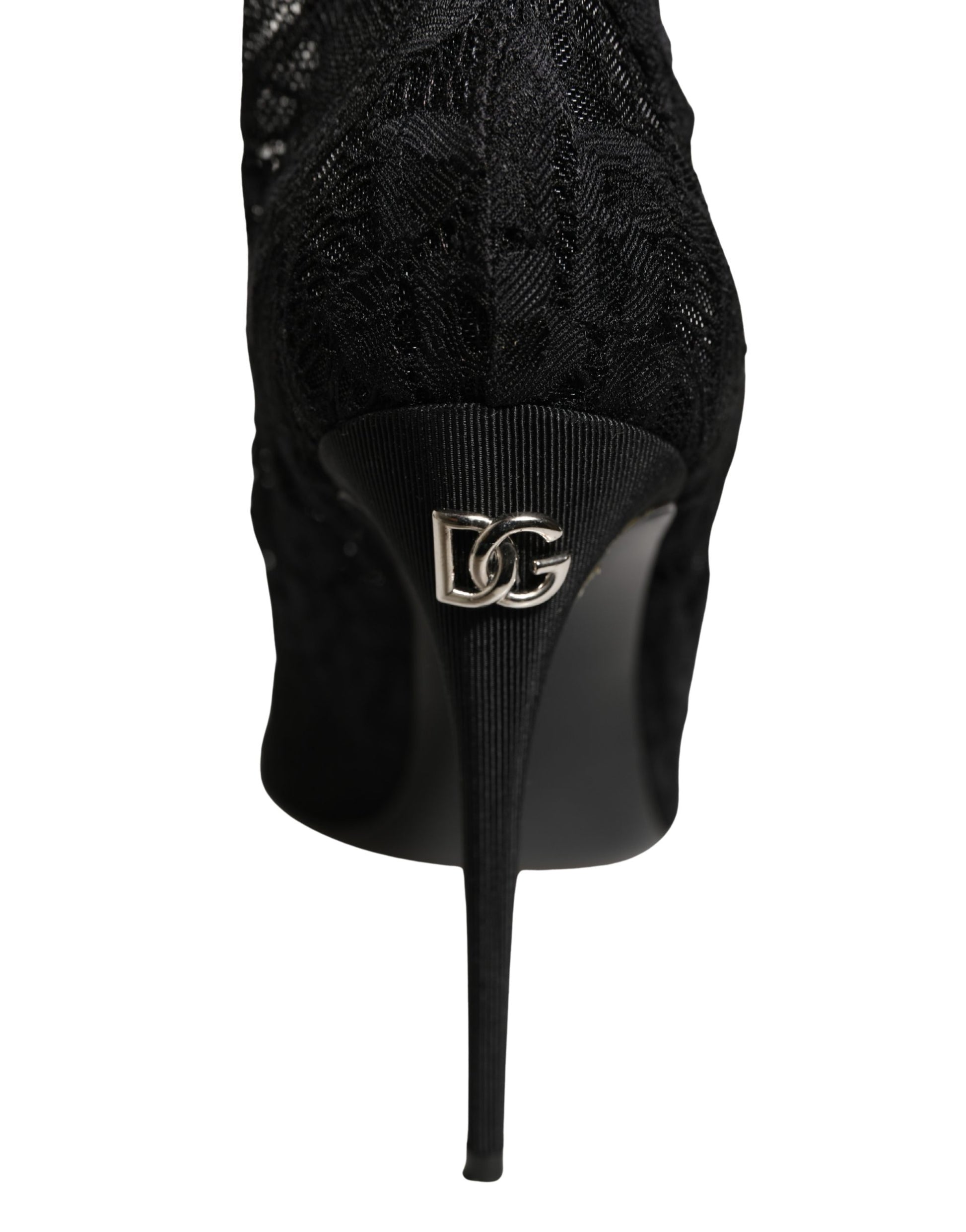 Dolce & Gabbana Black Taormina Lace Socks Boots Pumps Shoes