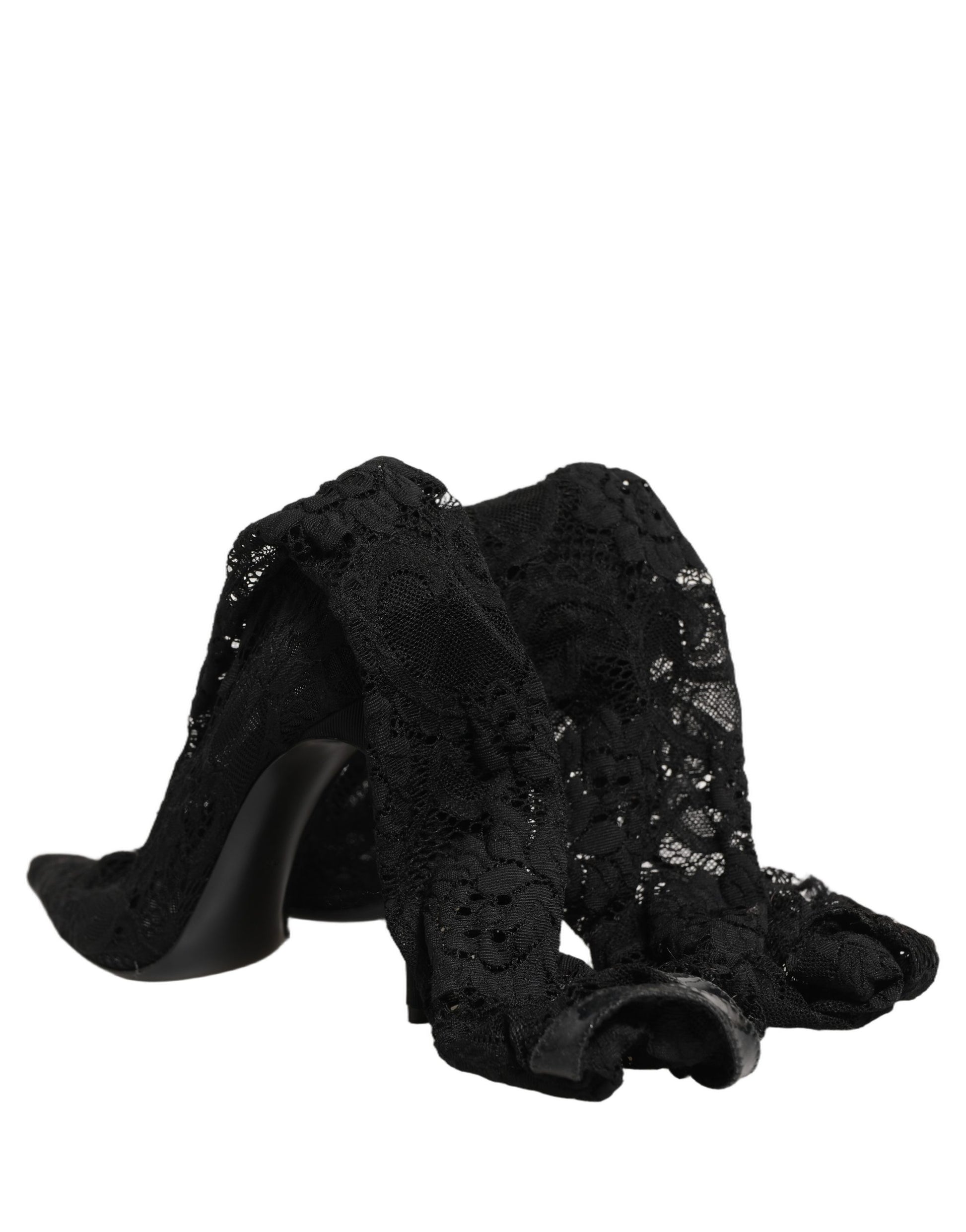 Dolce & Gabbana Black Taormina Lace Socks Boots Pumps Shoes