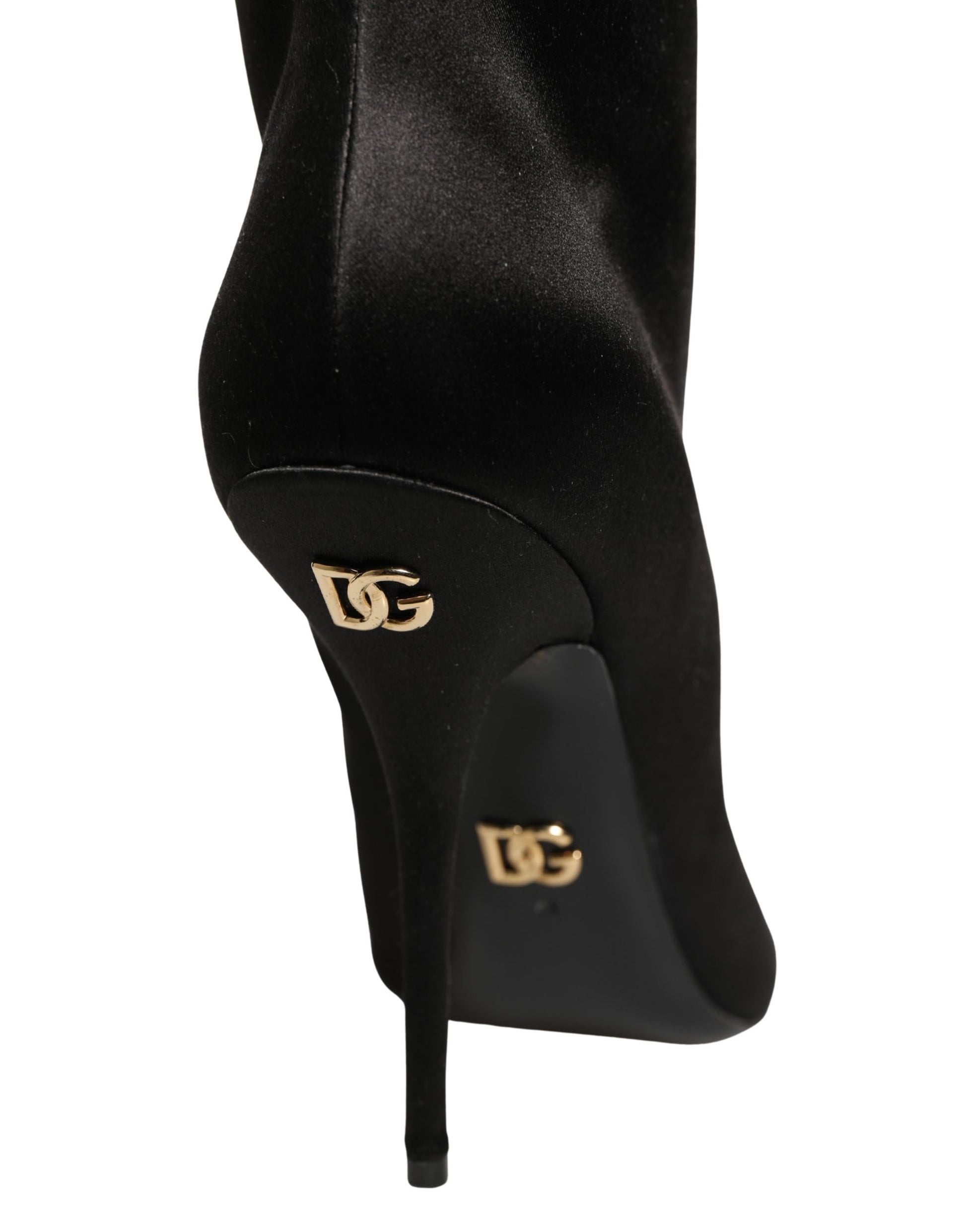 Bottes à talons aiguilles Dolce & Gabbana en satin noir, hauteur genou