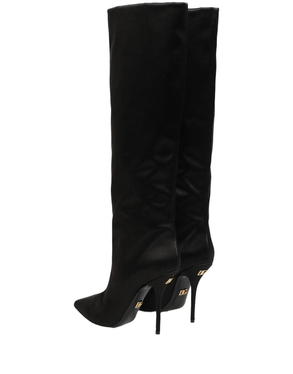 Bottes à talons aiguilles Dolce & Gabbana en satin noir, hauteur genou