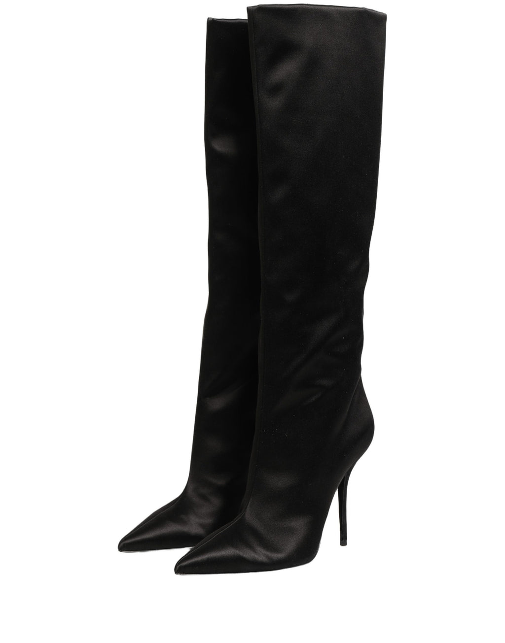 Dolce & Gabbana Schwarze Satin Kniehohe Stiletto Stiefel Schuhe