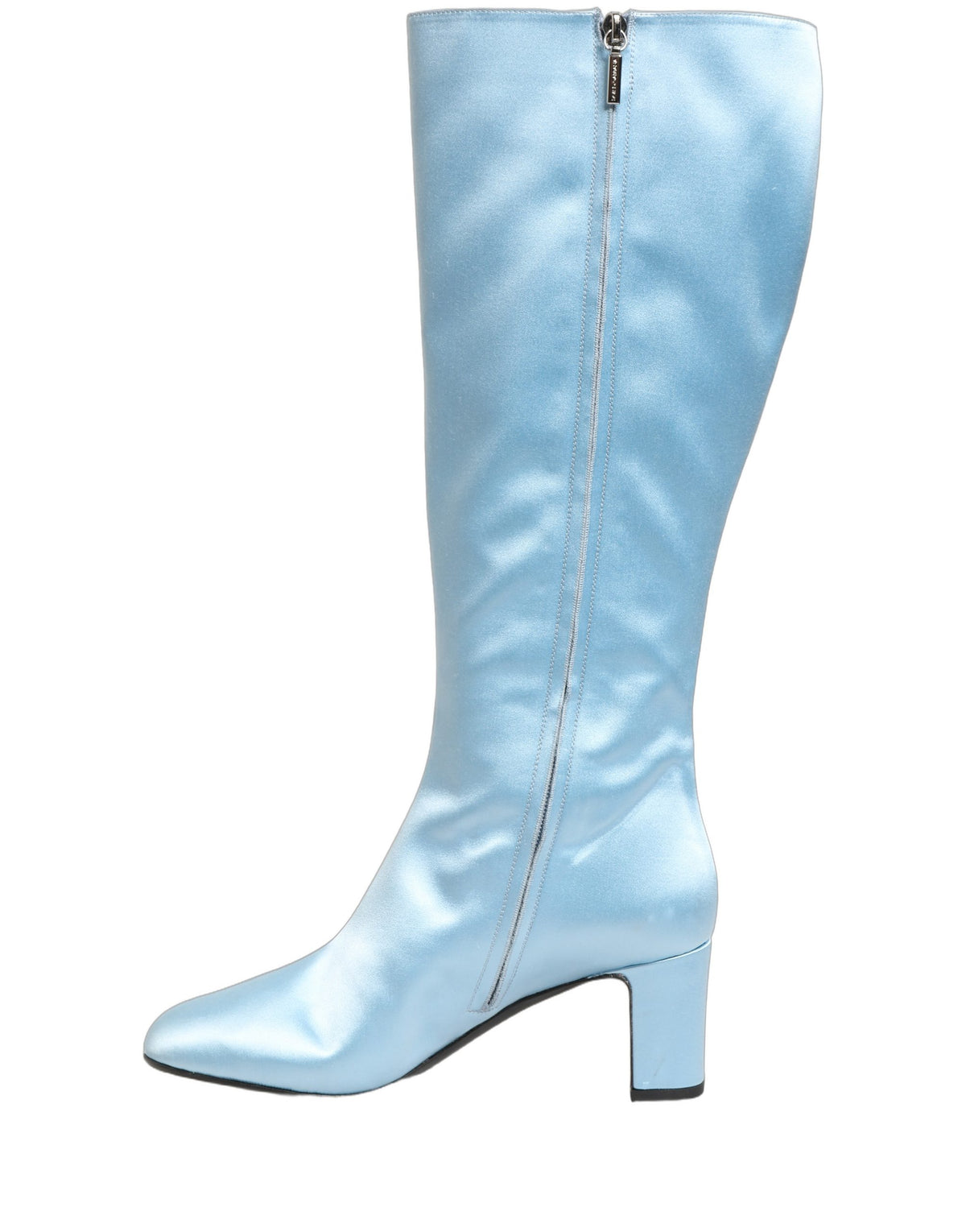 Dolce & Gabbana Light Blue Satin Kniehohe Stiefel Schuhe