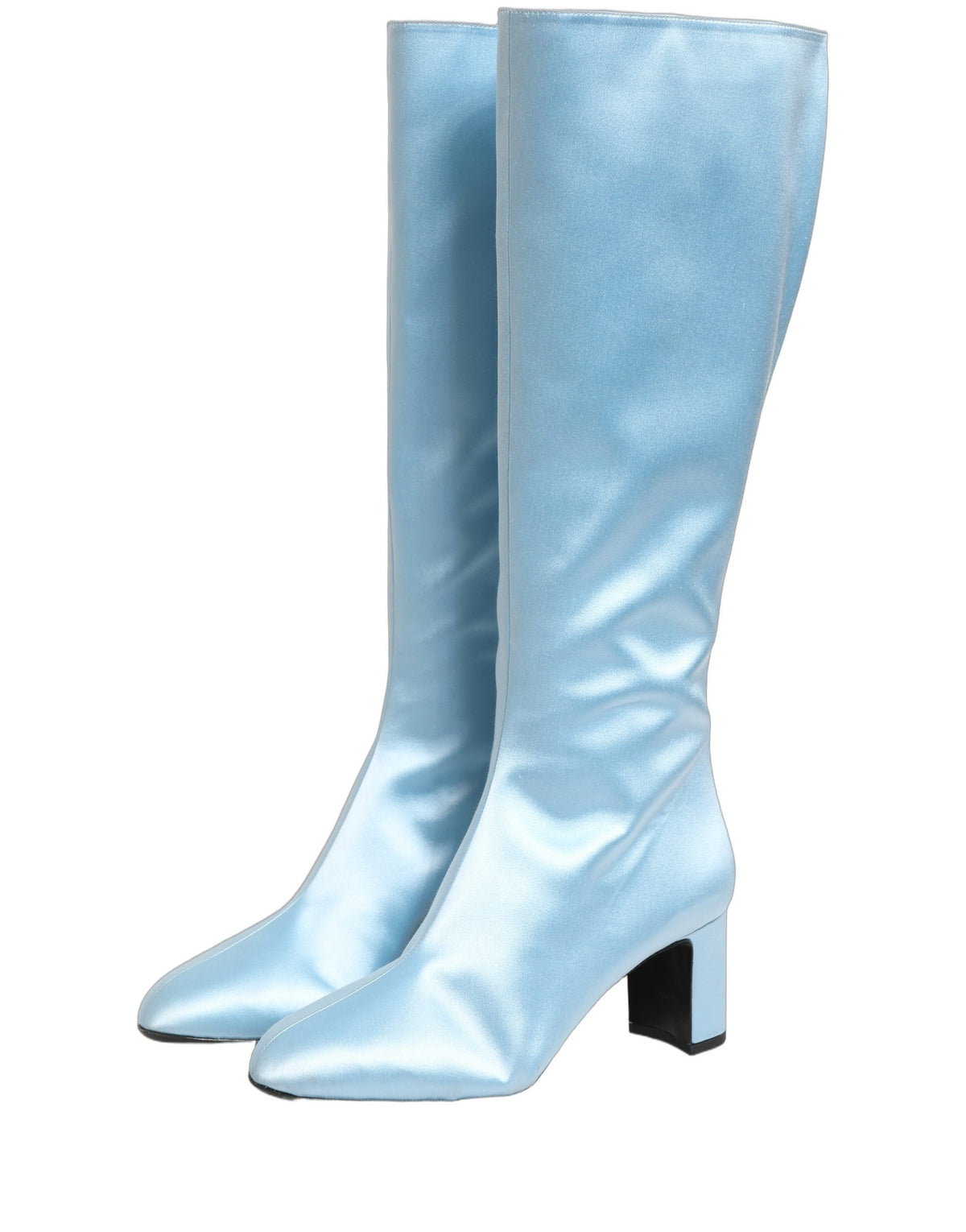 Dolce & Gabbana Light Blue Satin Kniehohe Stiefel Schuhe