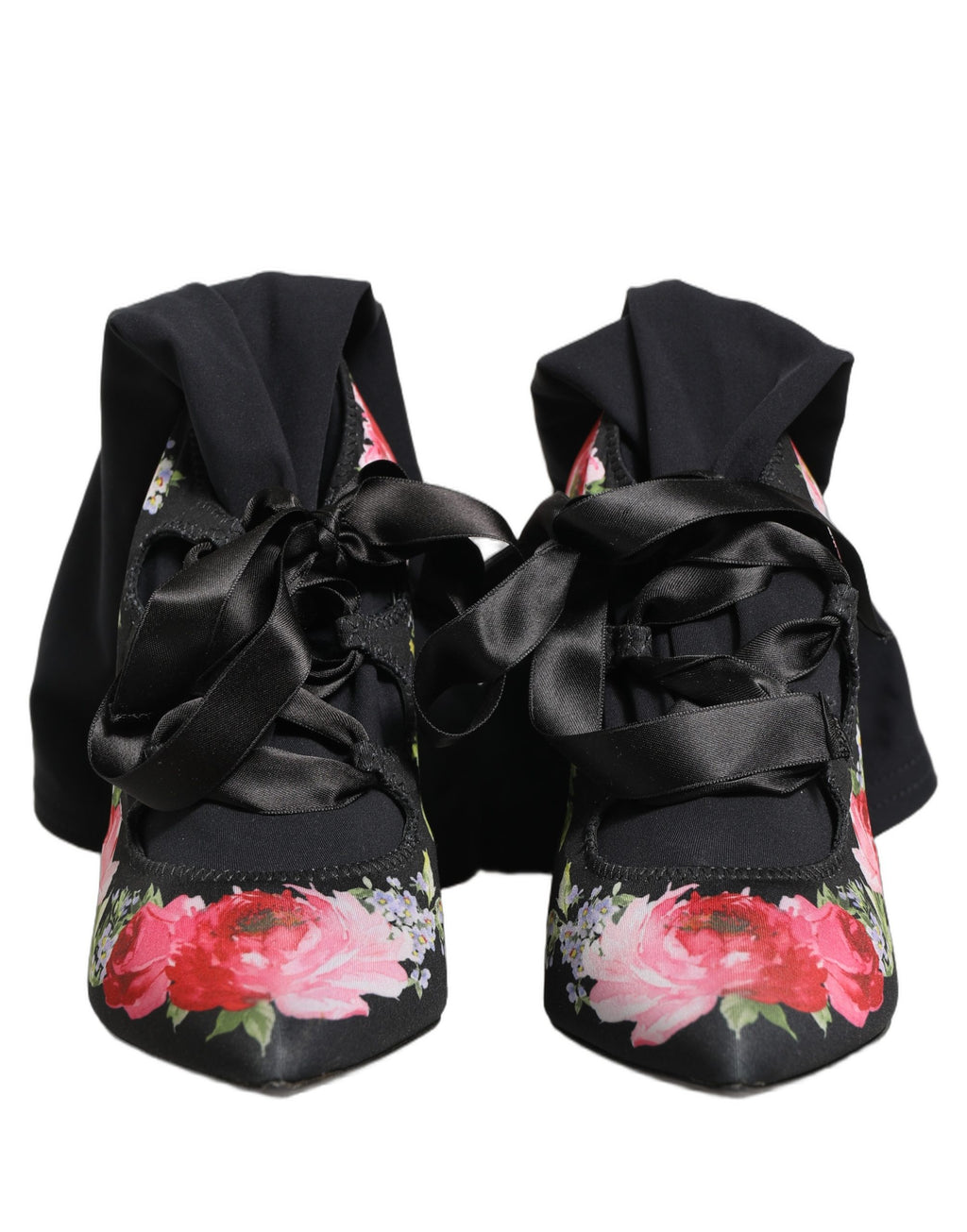Dolce & Gabbana Black Floral Stiletto Mid Calf Boots Shoes