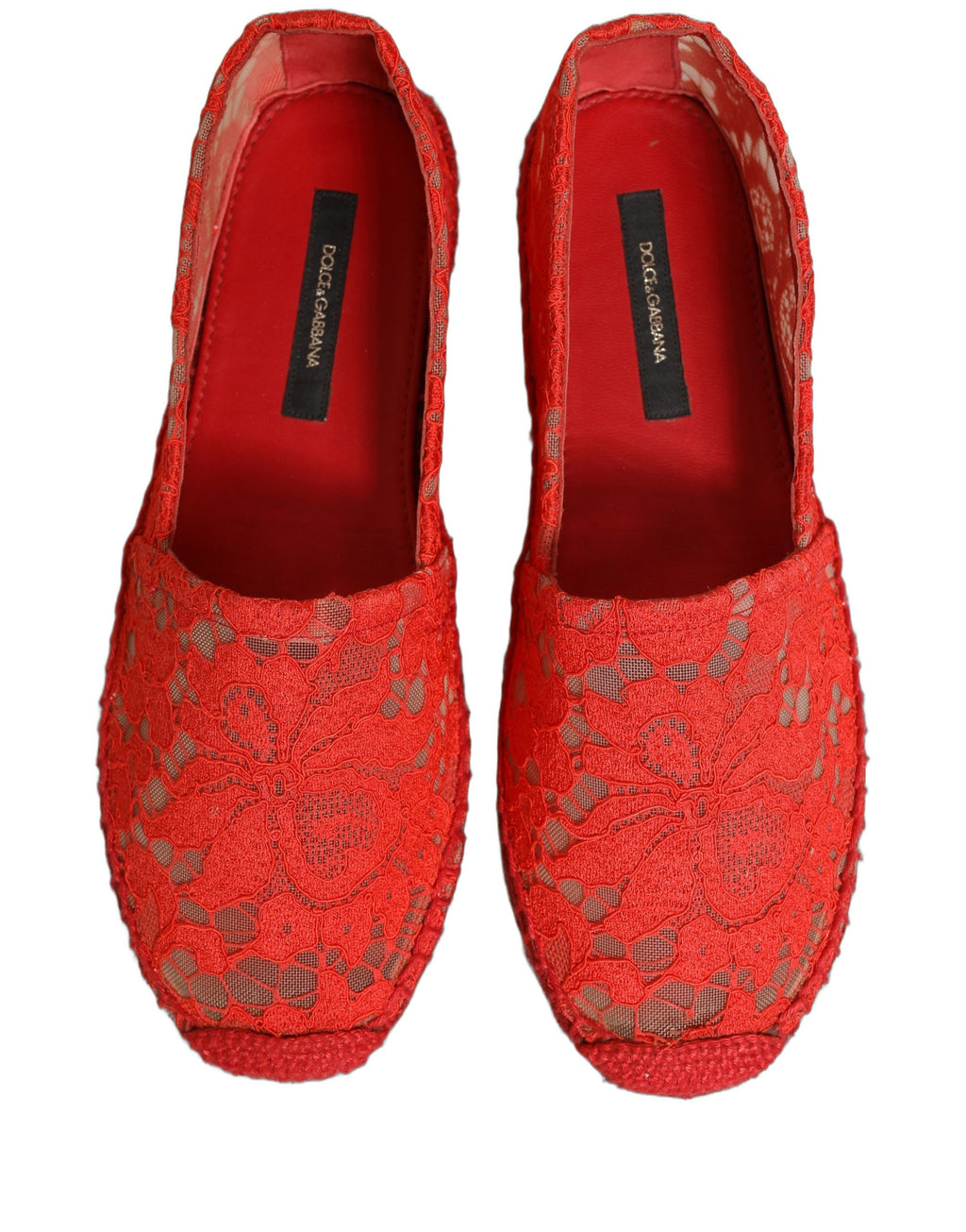 Chaussures Plates Espadrilles en Dentelle Rouge Taormina Dolce & Gabbana