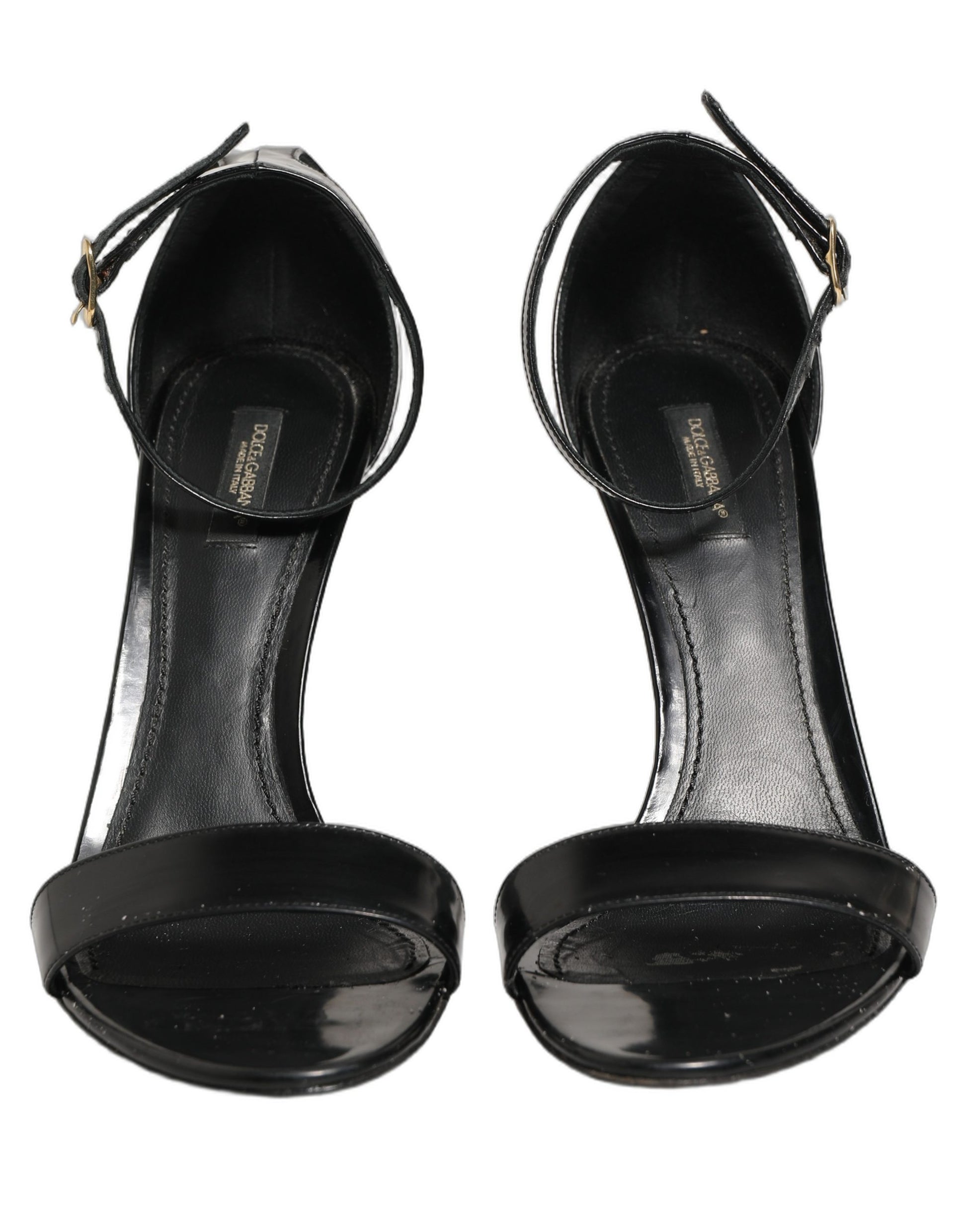 Dolce & Gabbana Black Leather Ankle Strap Heels Sandals Shoes