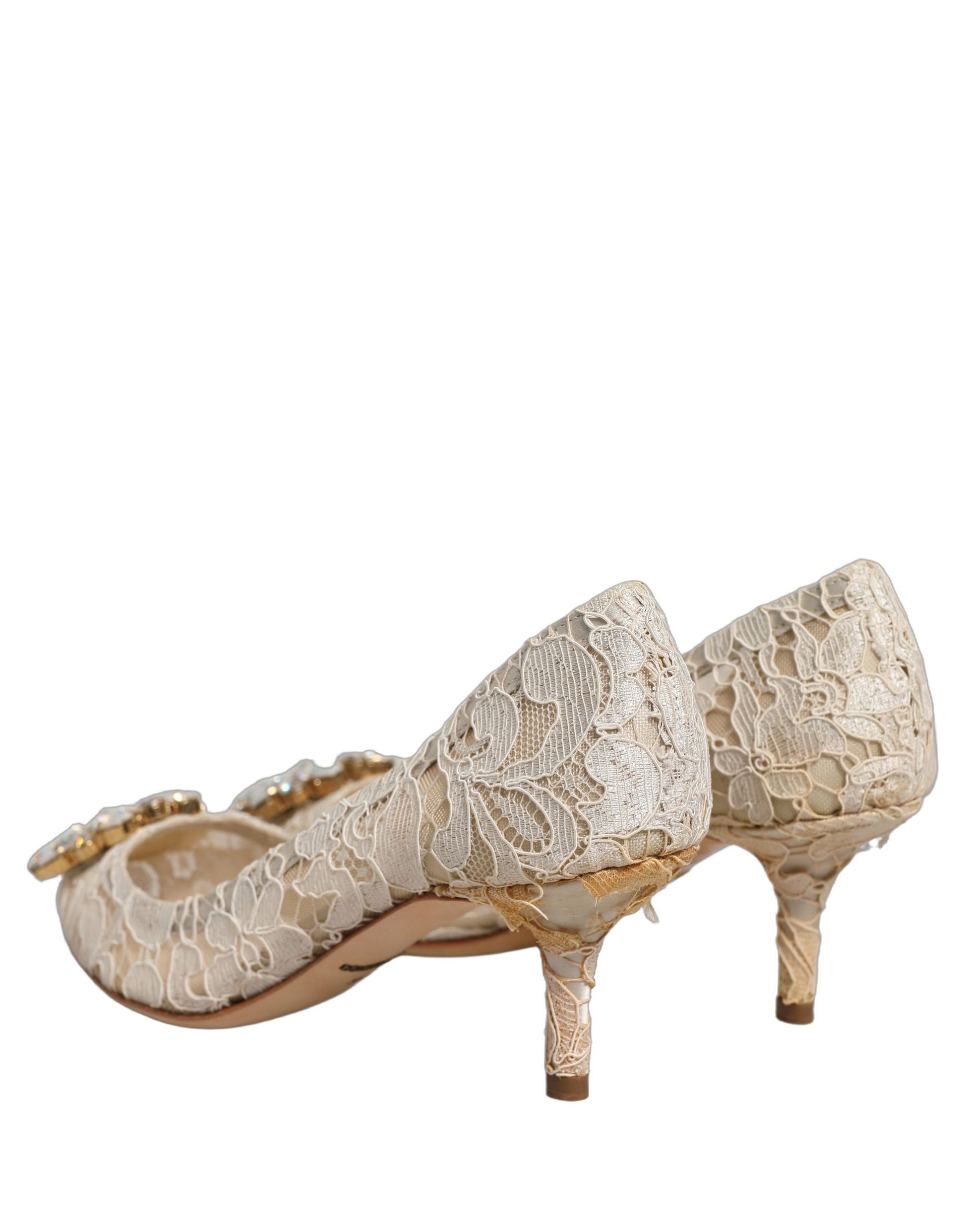 Chaussures Escarpins Dolce & Gabbana Taormina Dentelle Cristal Blanc