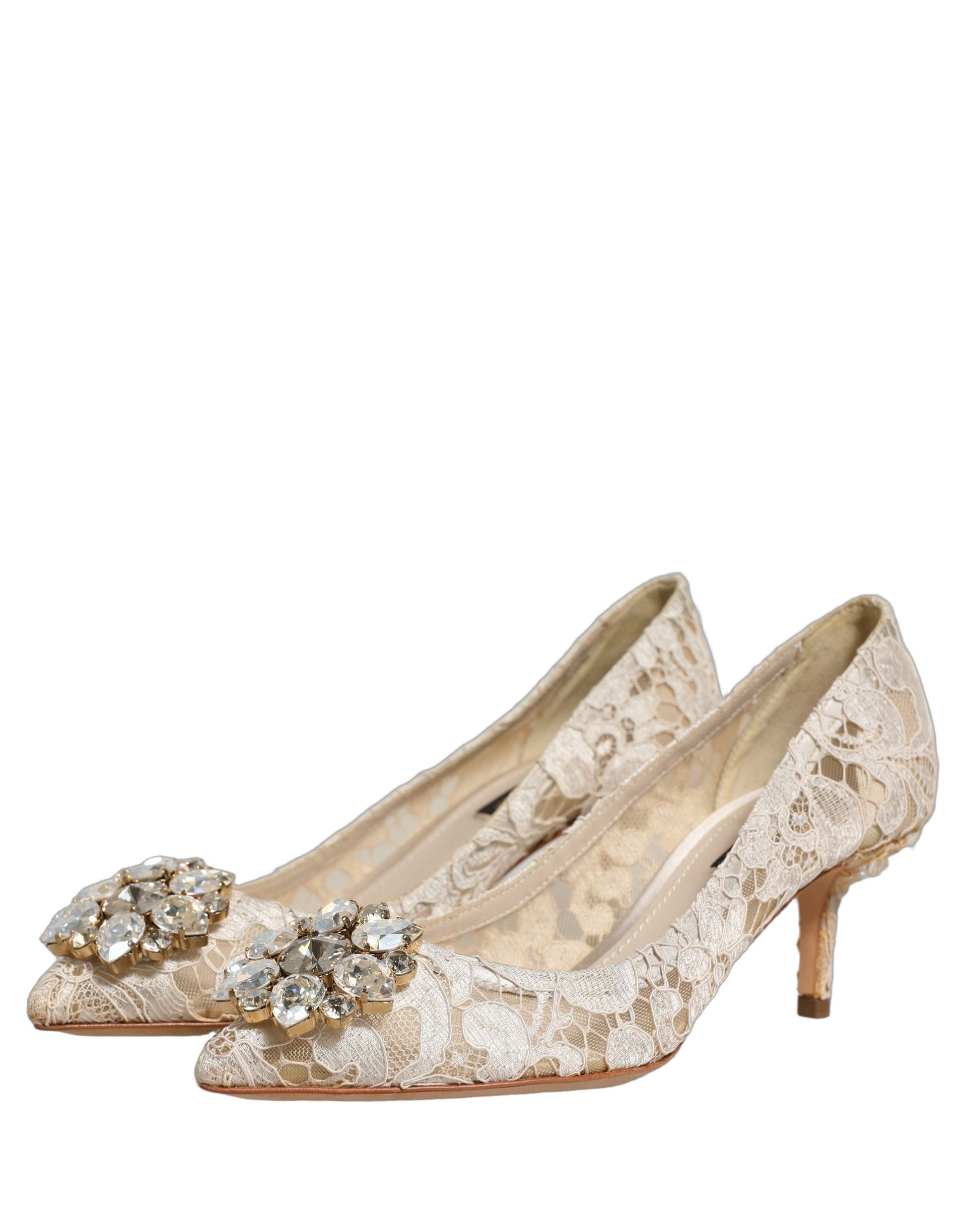 Chaussures Escarpins Dolce & Gabbana Taormina Dentelle Cristal Blanc