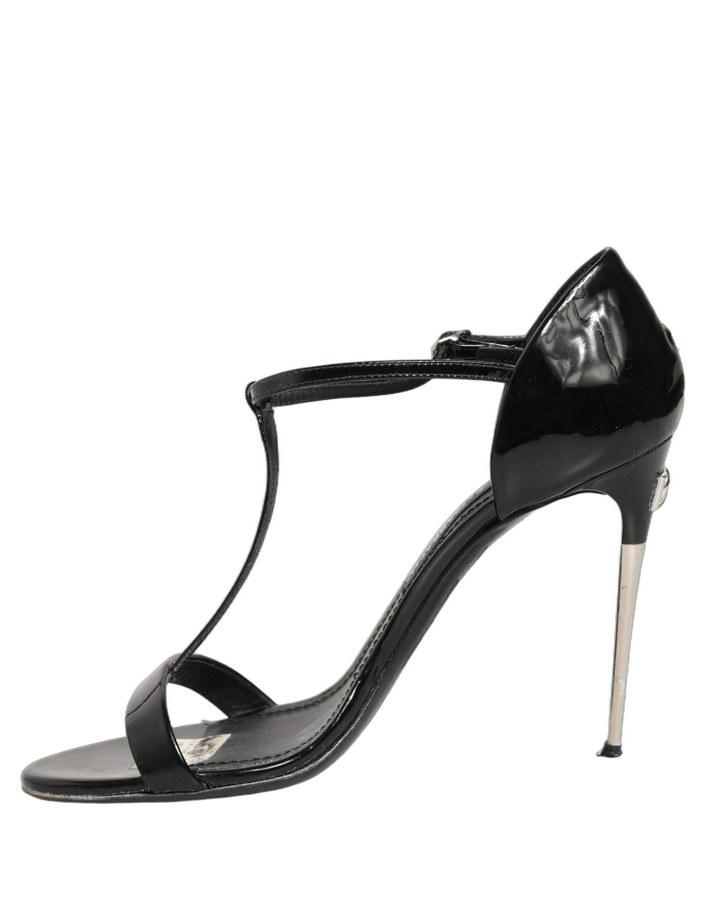 Chaussures Sandales à Talons Brides en T en Cuir Noir Dolce & Gabbana