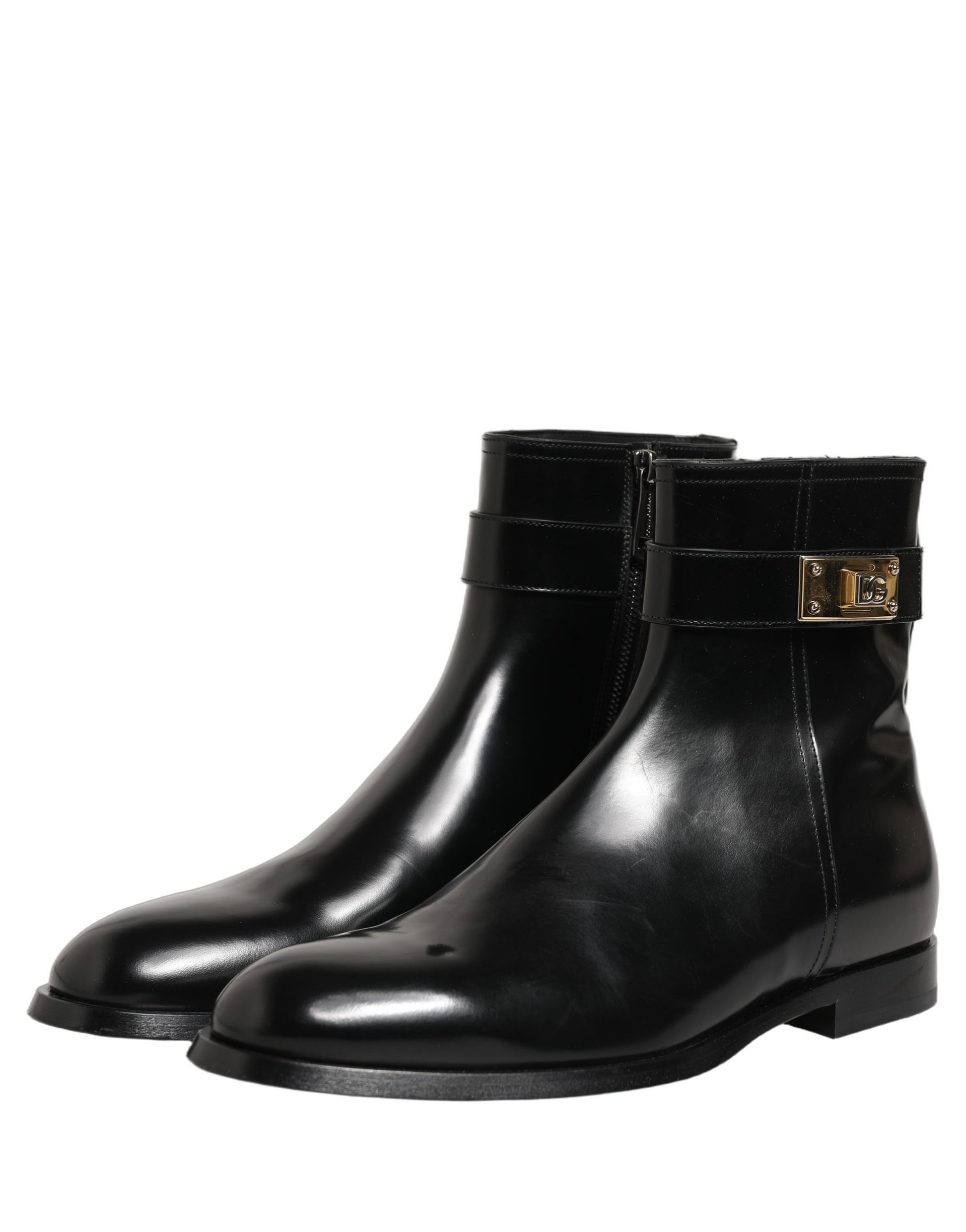 Bottes mi-mollet Dolce & Gabbana en cuir noir avec boucle logo