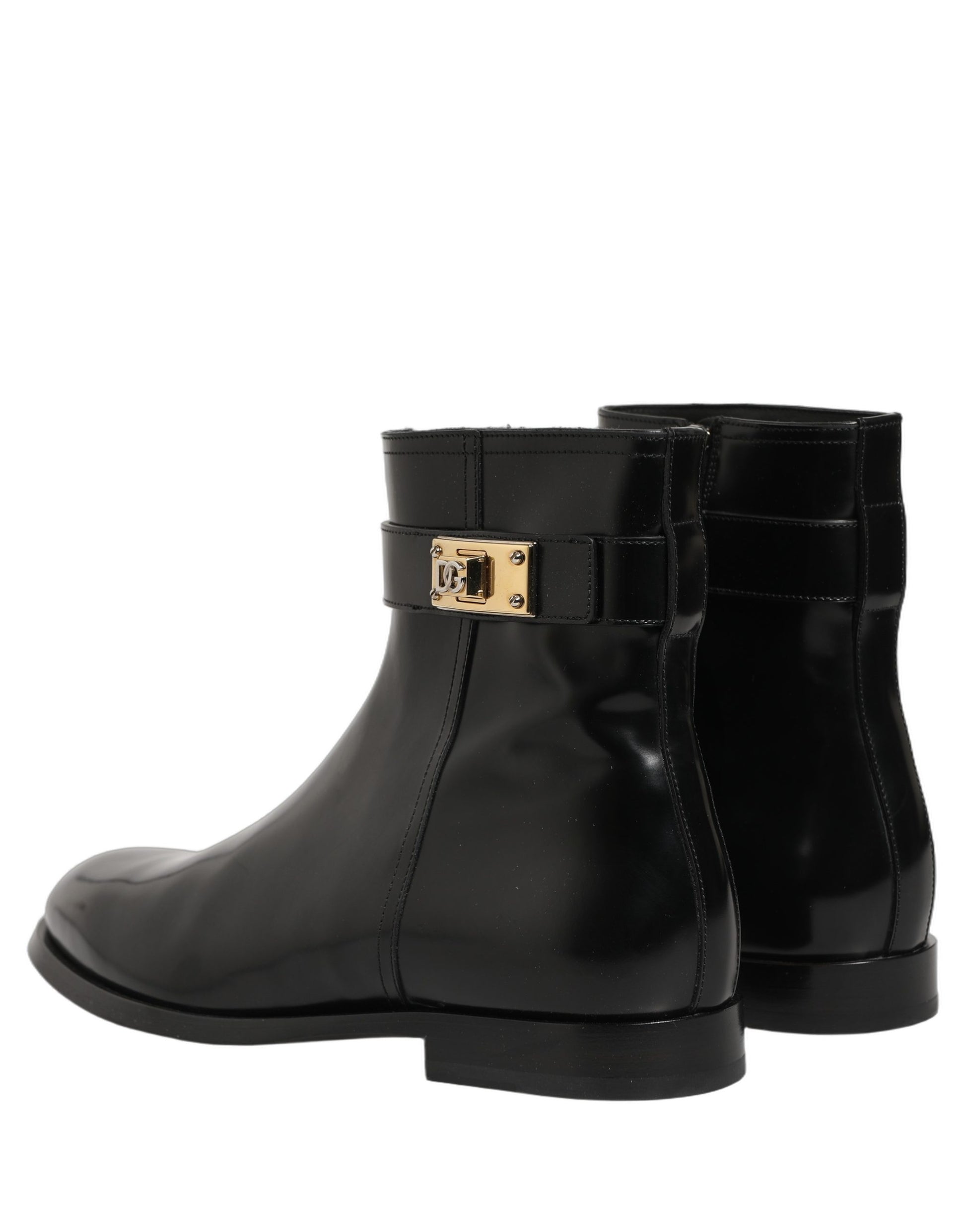Bottes mi-mollet Dolce & Gabbana en cuir noir avec boucle logo