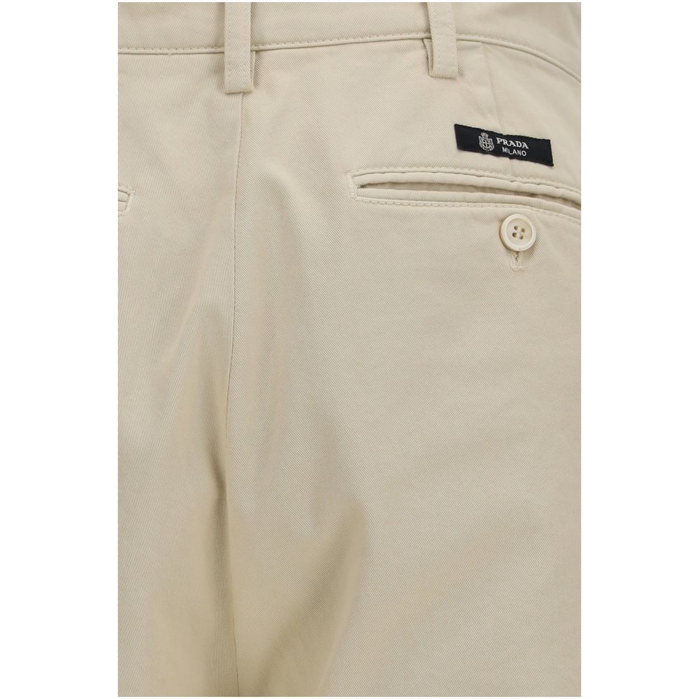 Pantalon décontracté en coton beige Prada