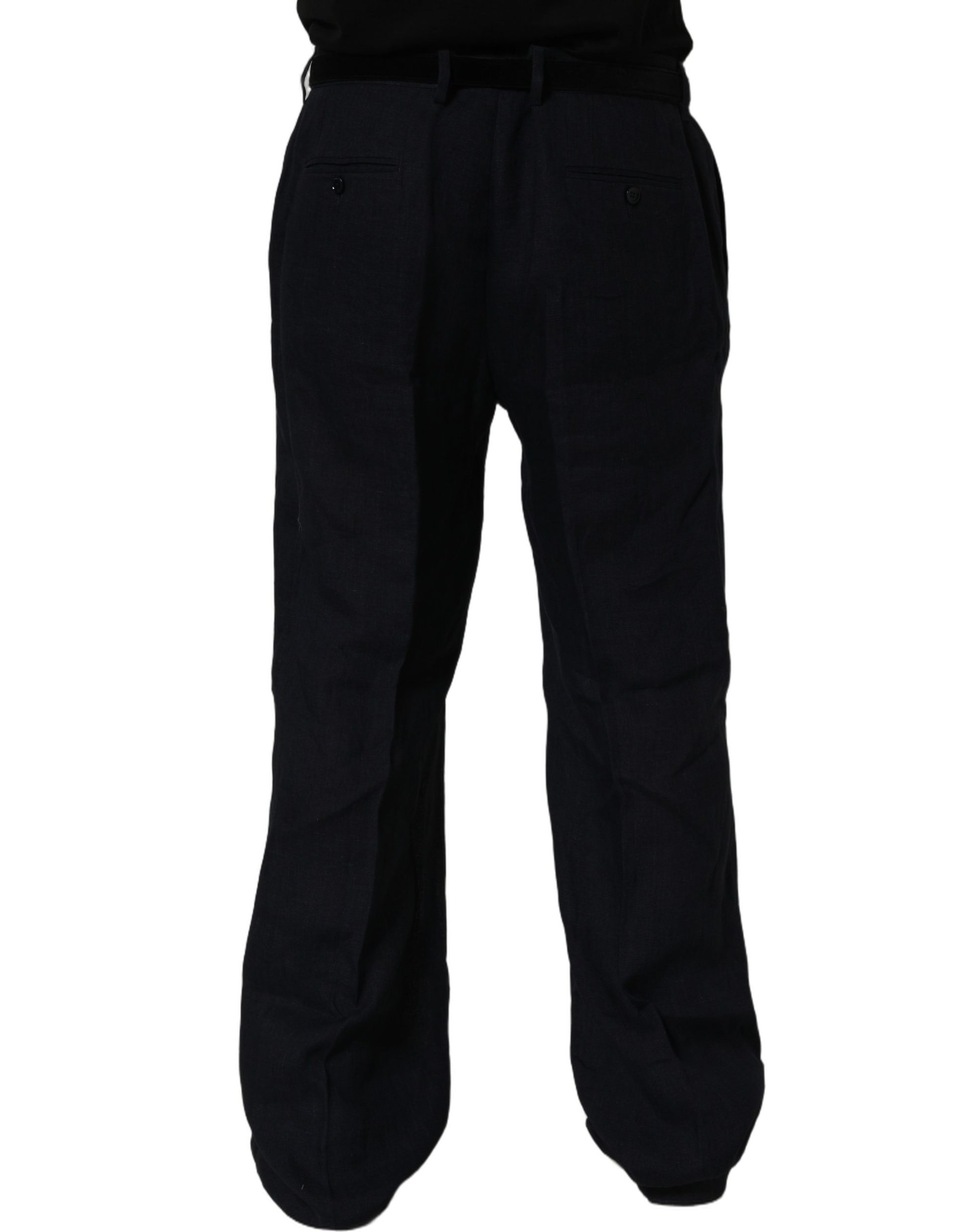 Dolce & Gabbana Black Linen Straight Leg Dress Trouser Pants