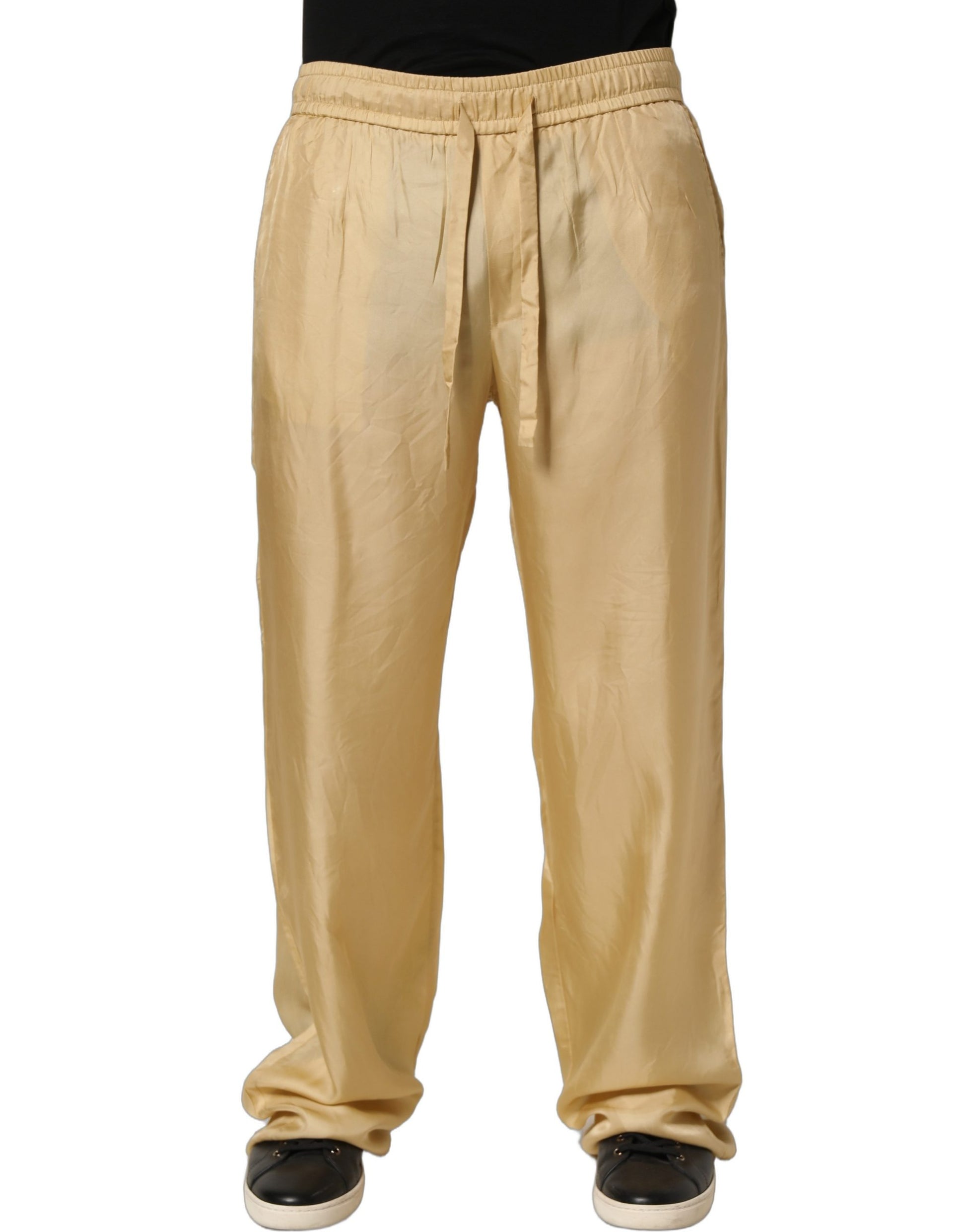 Dolce & Gabbana Yellow Straight Silk Mid Waist Chino Trouser Pants