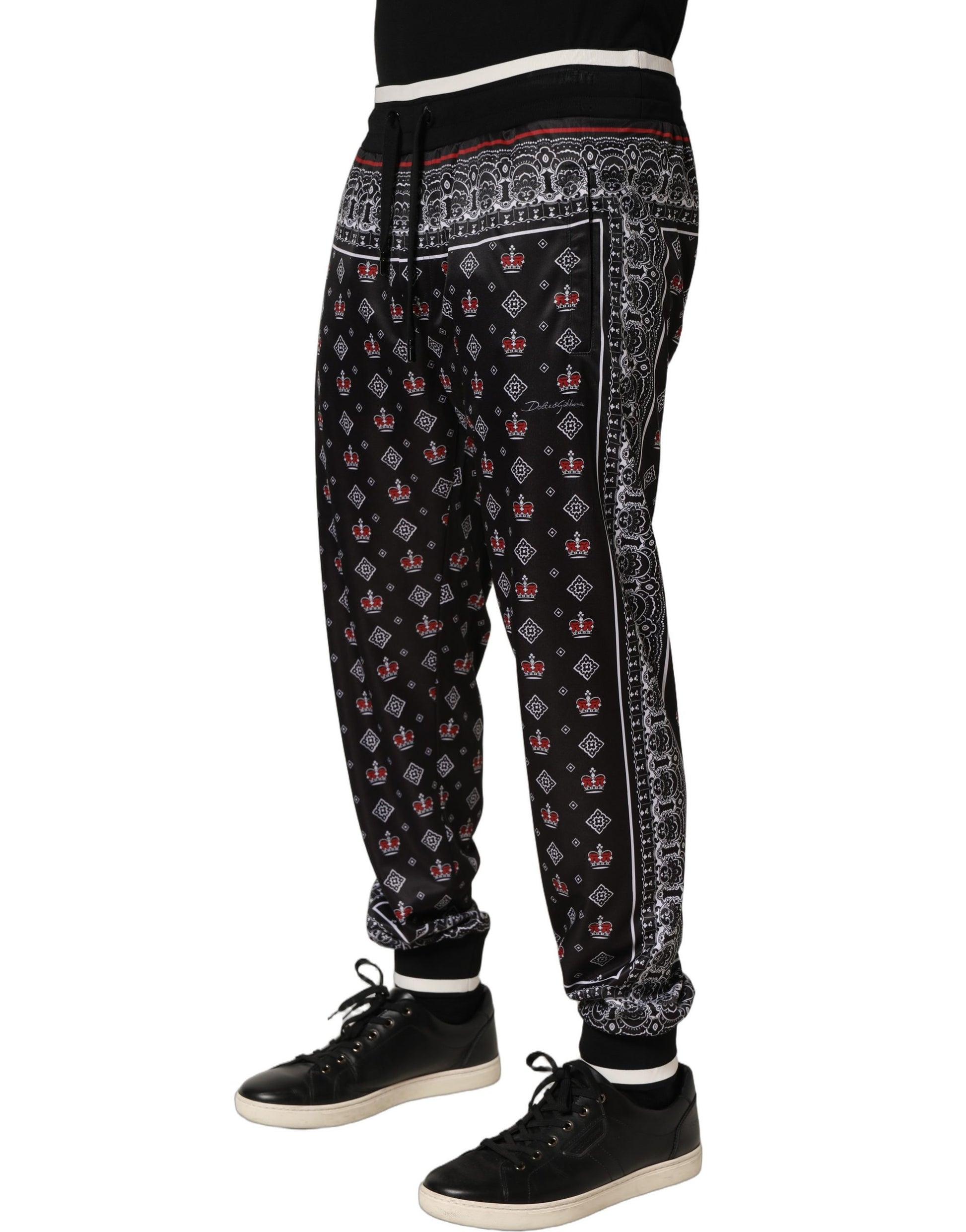 Dolce & Gabbana Black Bandana Crown Jogger Men Trouser Pants