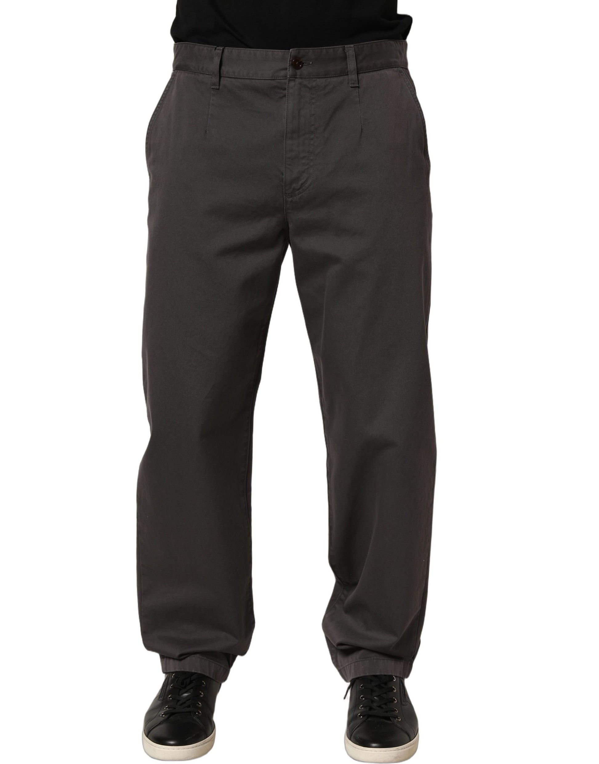 Dolce & Gabbana Dark Gray Cotton Straight Chino Trouser Pants