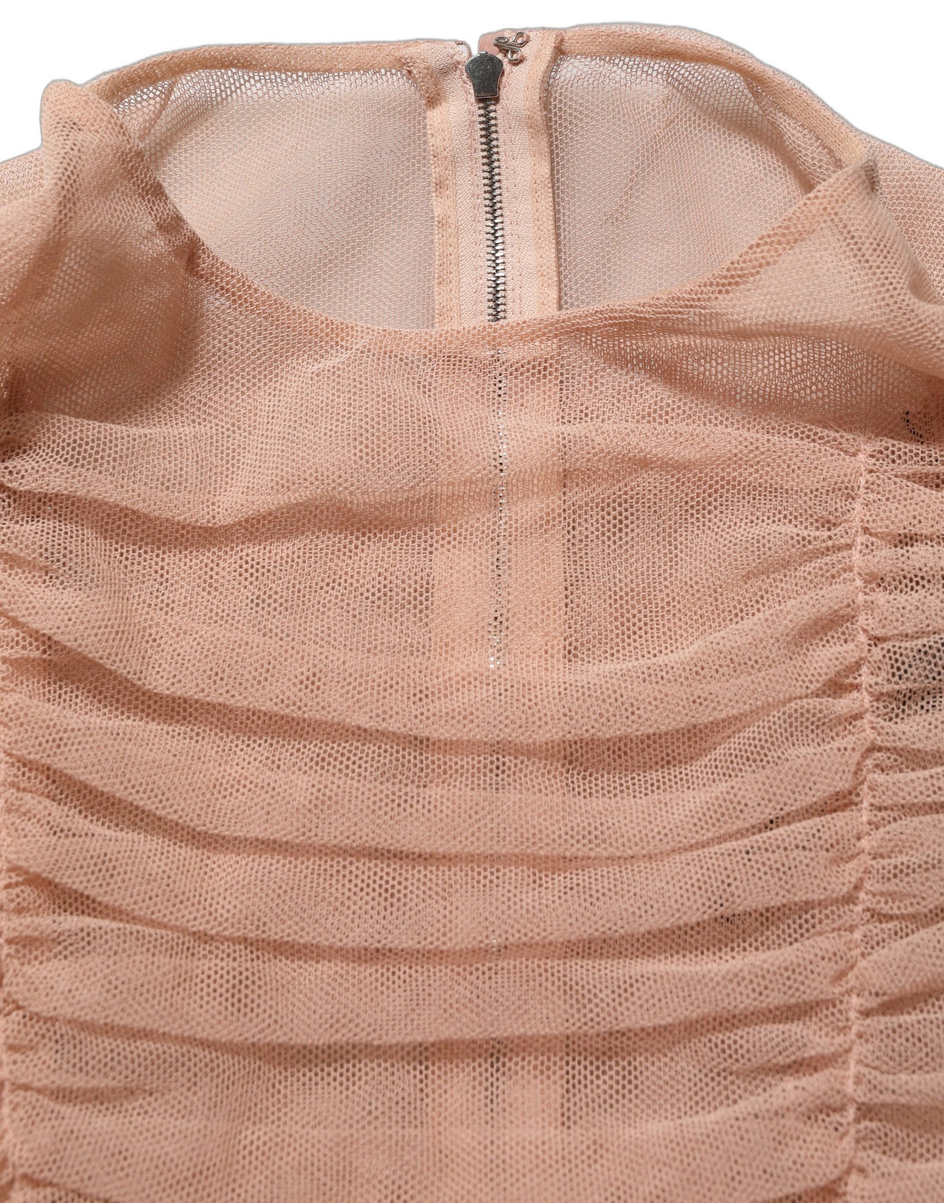 Dolce & Gabbana Beige Cotton Mesh Ruched Sheath Midi Dress
