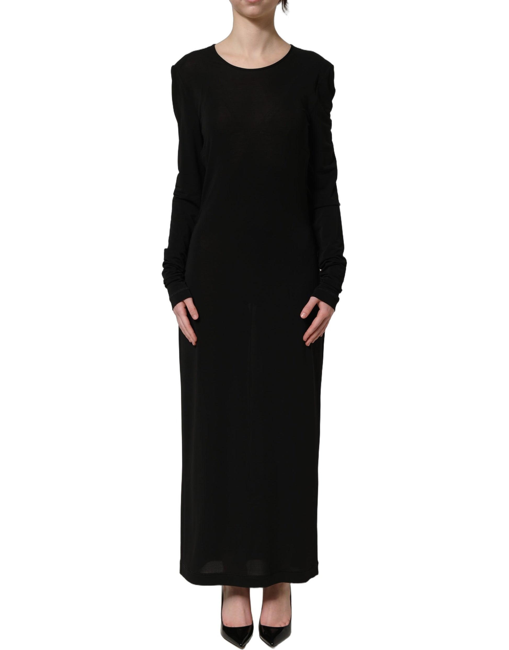 Dolce & Gabbana Black Cotton Long Sleeves Sheath Maxi Dress