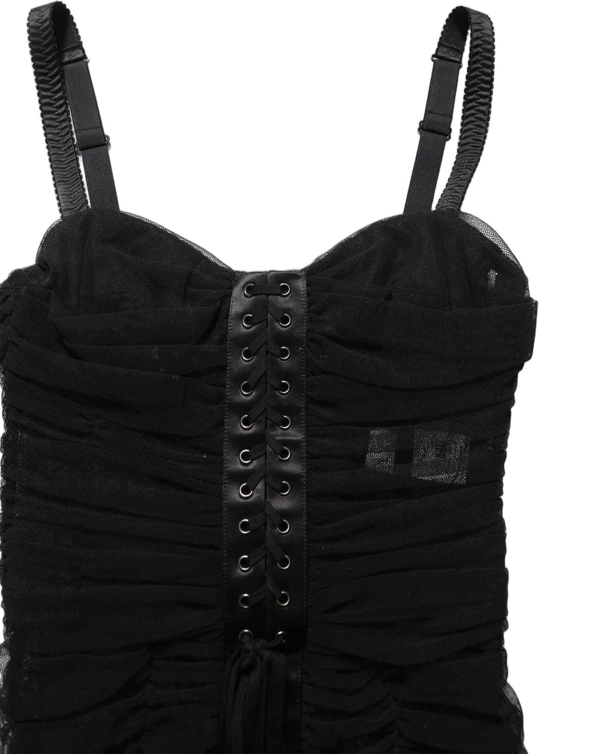 Dolce & Gabbana Sleeveless V-neck Shift Knee Length Black